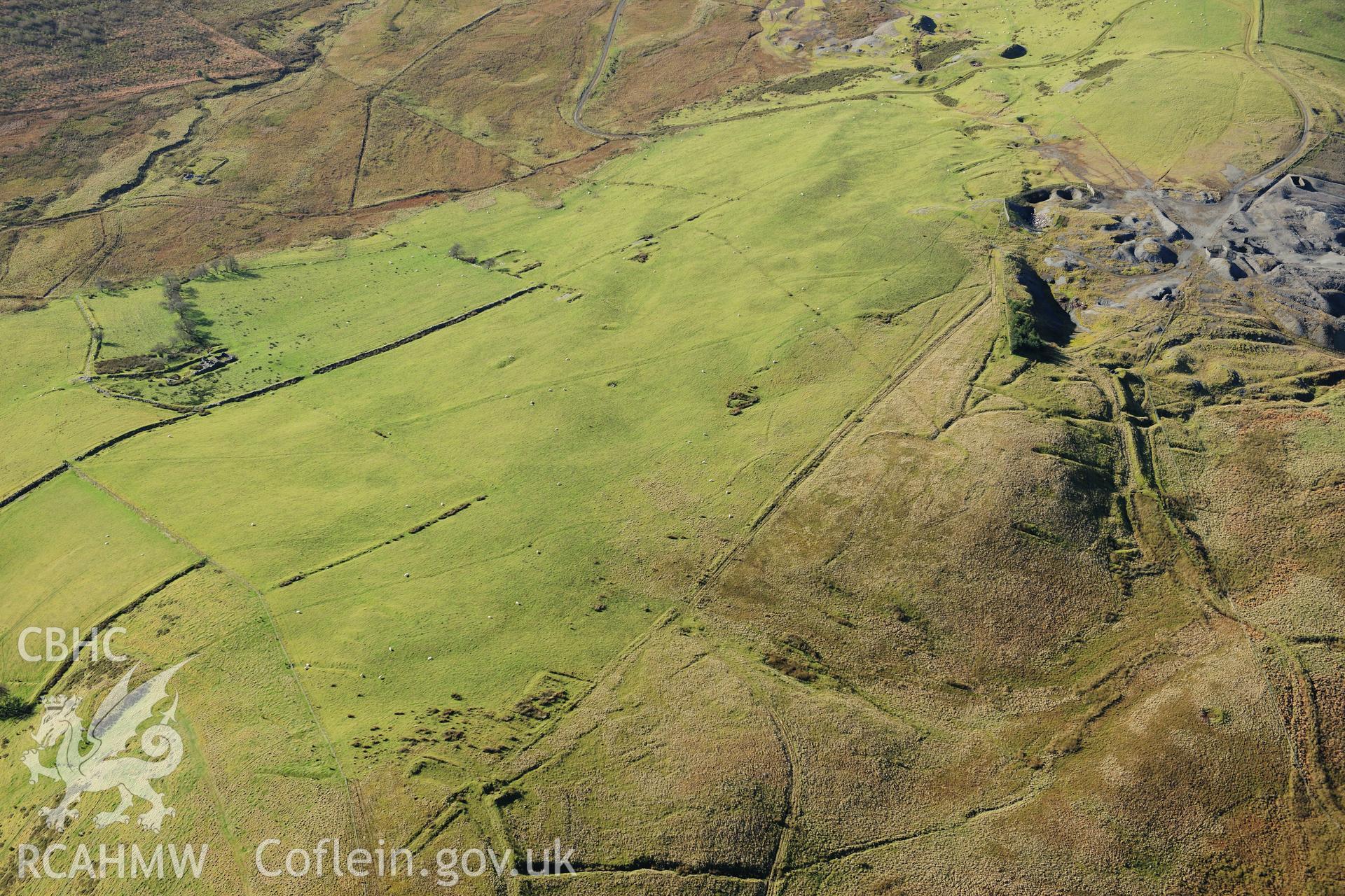 RCAHMW colour oblique photograph of Esgairmwyn lead mine, mine working complex. Taken by Toby Driver on 05/11/2012.