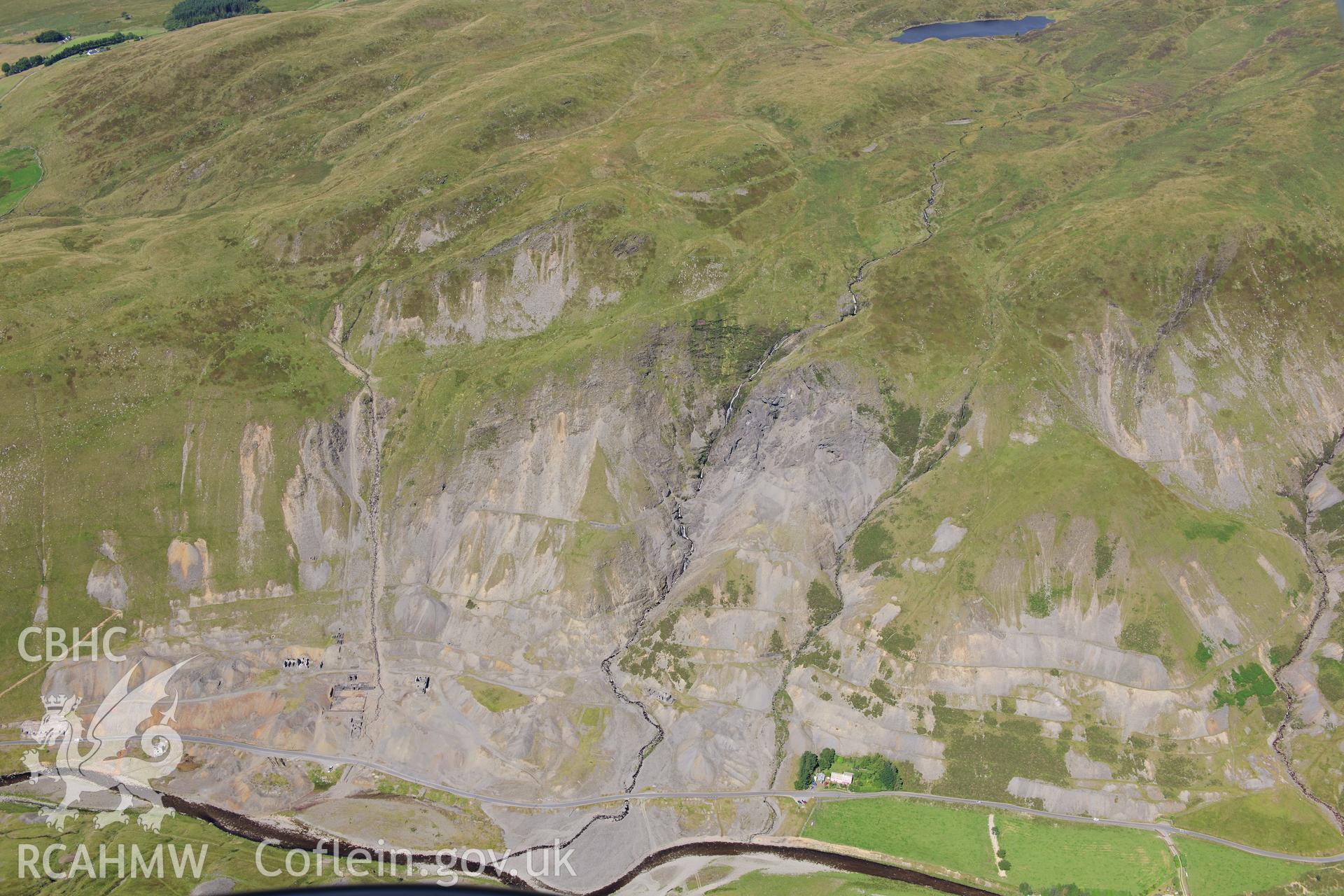 RCAHMW colour oblique photograph of South Cwmystwyth lead mine, viewed from the south-east. Taken by Toby Driver on 10/08/2012.