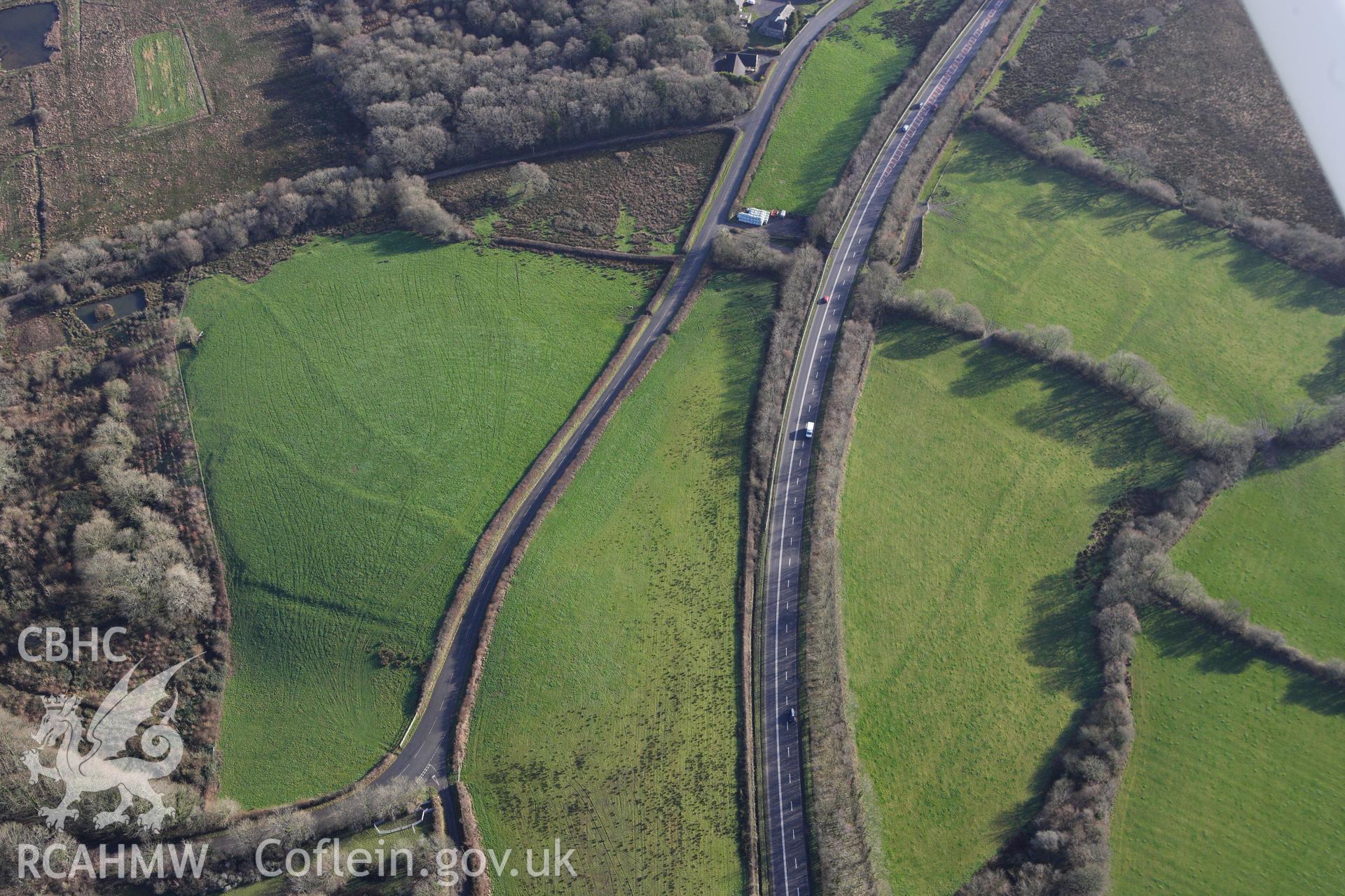 RCAHMW colour oblique photograph of Pengawse Medieval House Site. Taken by Toby Driver on 27/01/2012.