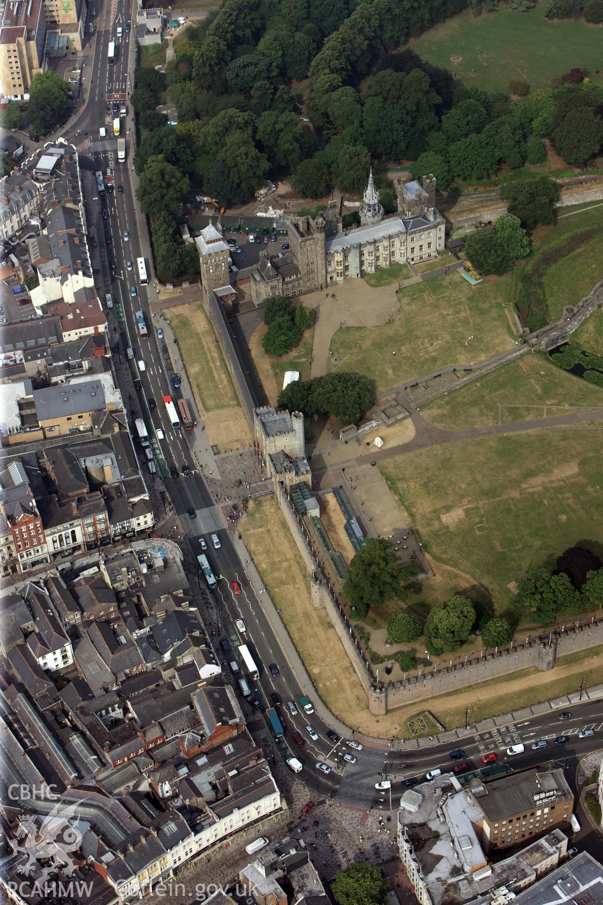 Royal Commission aerial photography of Cardiff Castle taken during drought conditions on 22nd July 2013, with parch marks.