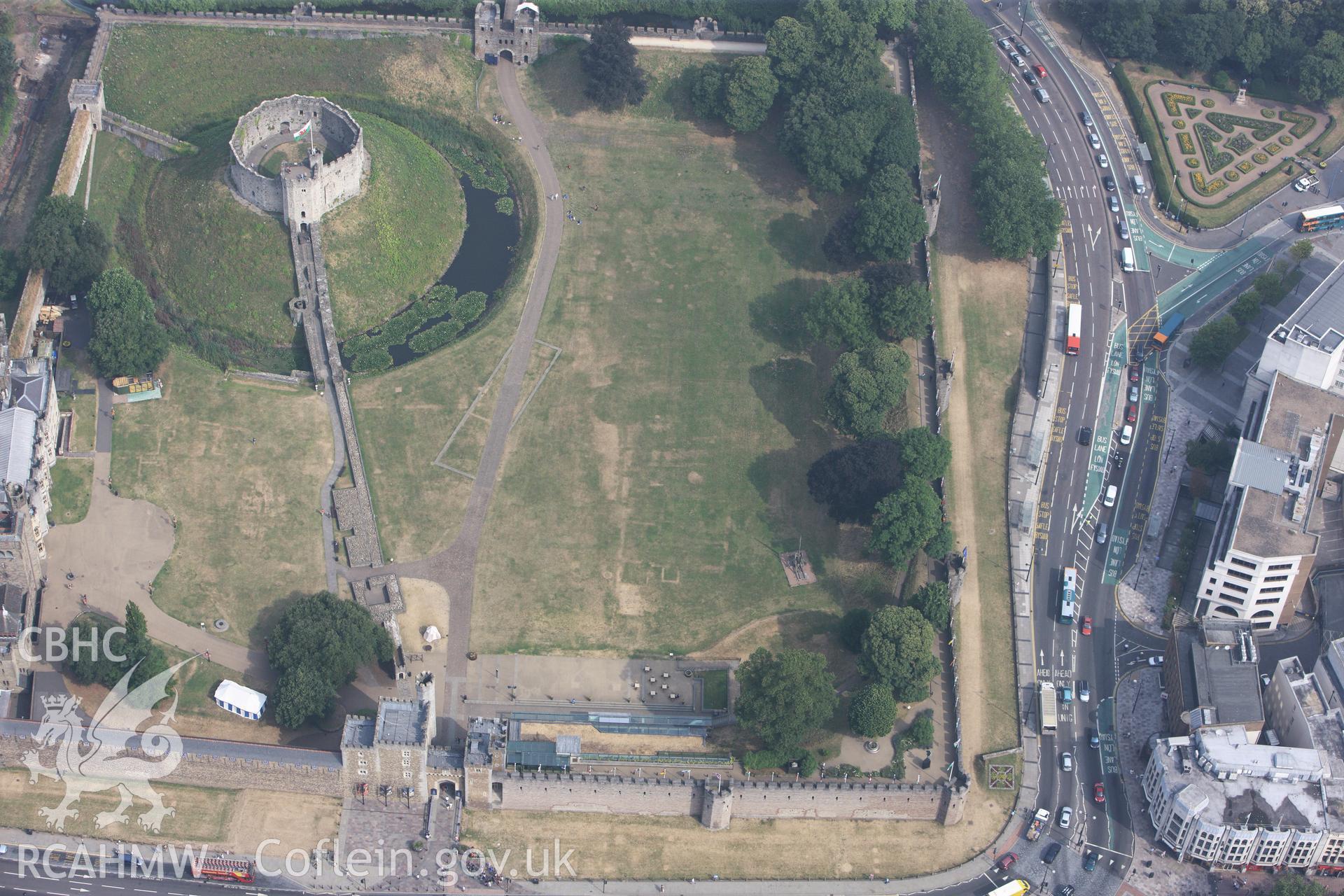 Royal Commission aerial photography of Cardiff Castle taken during drought conditions on 22nd July 2013, with parch marks.