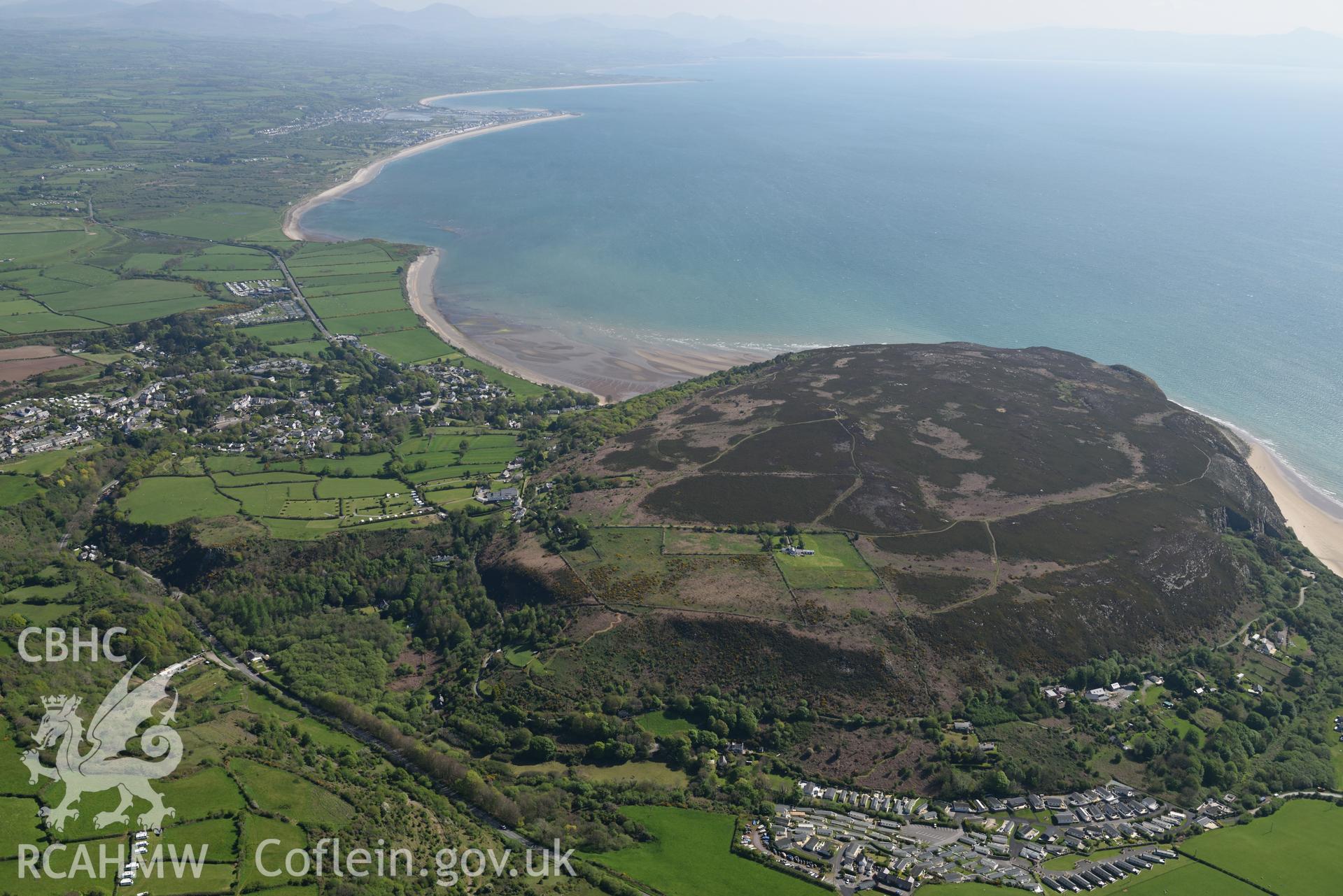 Aerial photography of Llanbedrog taken on 3rd May 2017.  Baseline aerial reconnaissance survey for the CHERISH Project. ? Crown: CHERISH PROJECT 2017. Produced with EU funds through the Ireland Wales Co-operation Programme 2014-2020. All material made freely available through the Open Government Licence.