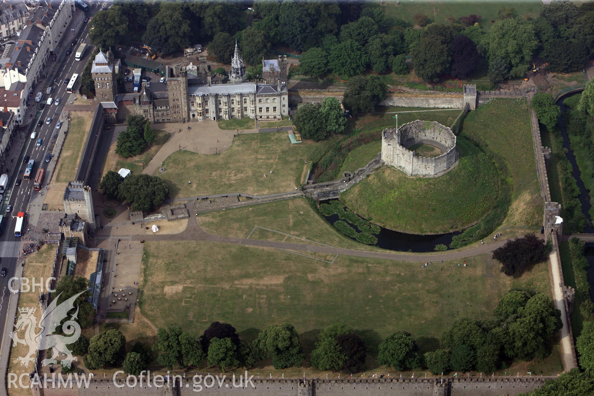 Royal Commission aerial photography of Cardiff Castle taken during drought conditions on 22nd July 2013, with parch marks.