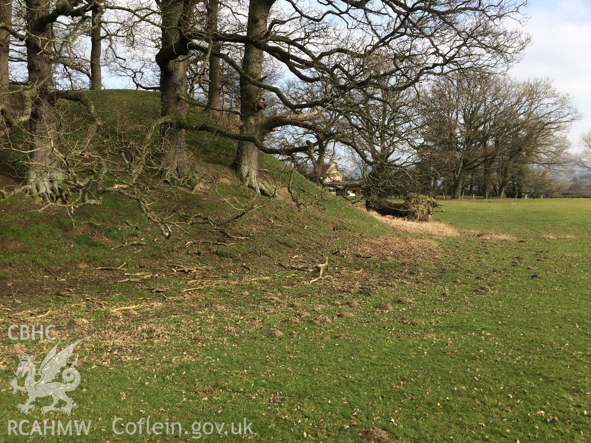 Colour photo showing view of Luggy Moat, Berriew, taken by Paul R. Davis, 28th February 2018.