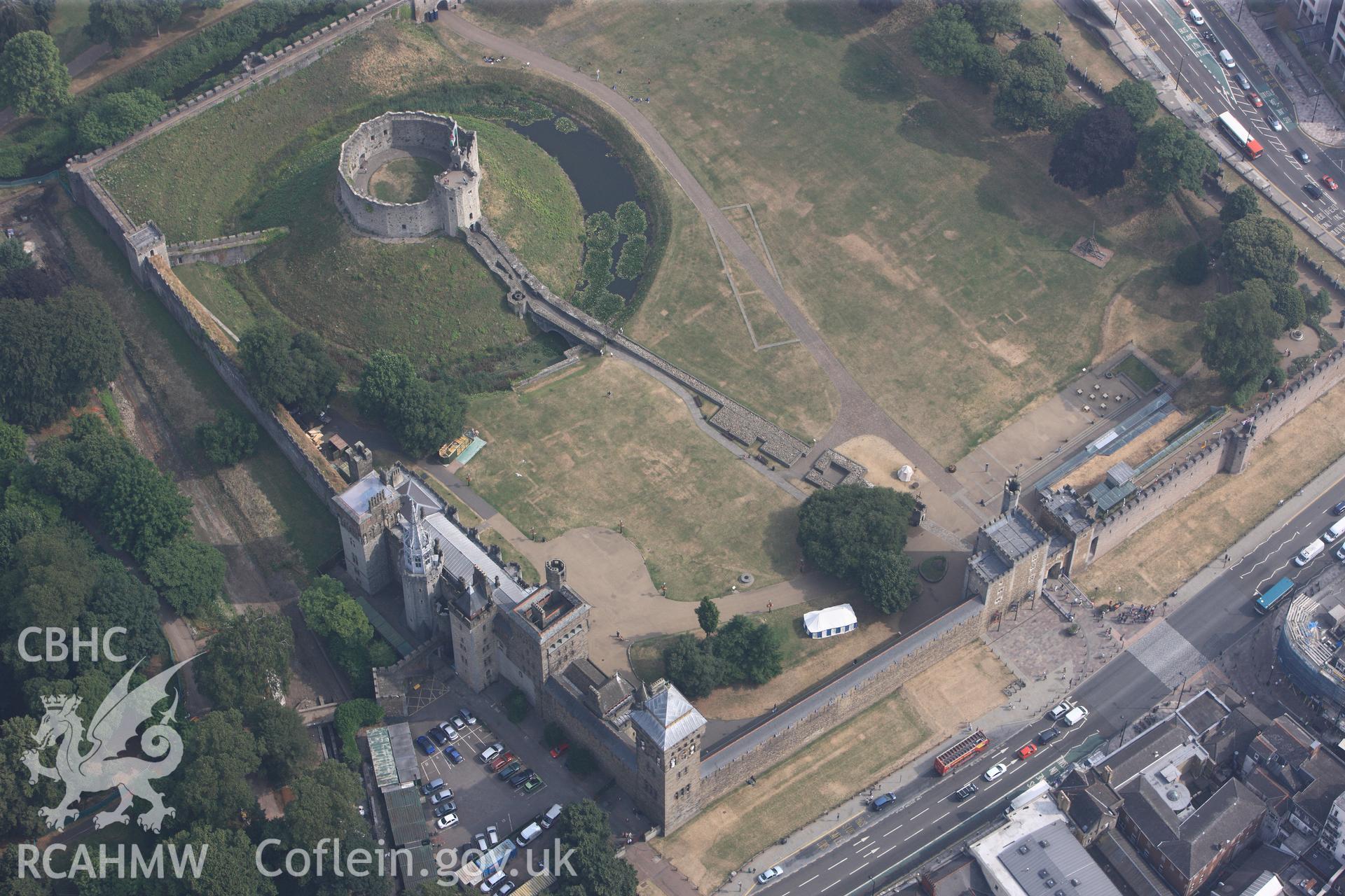 Royal Commission aerial photography of Cardiff Castle taken during drought conditions on 22nd July 2013, with parch marks.