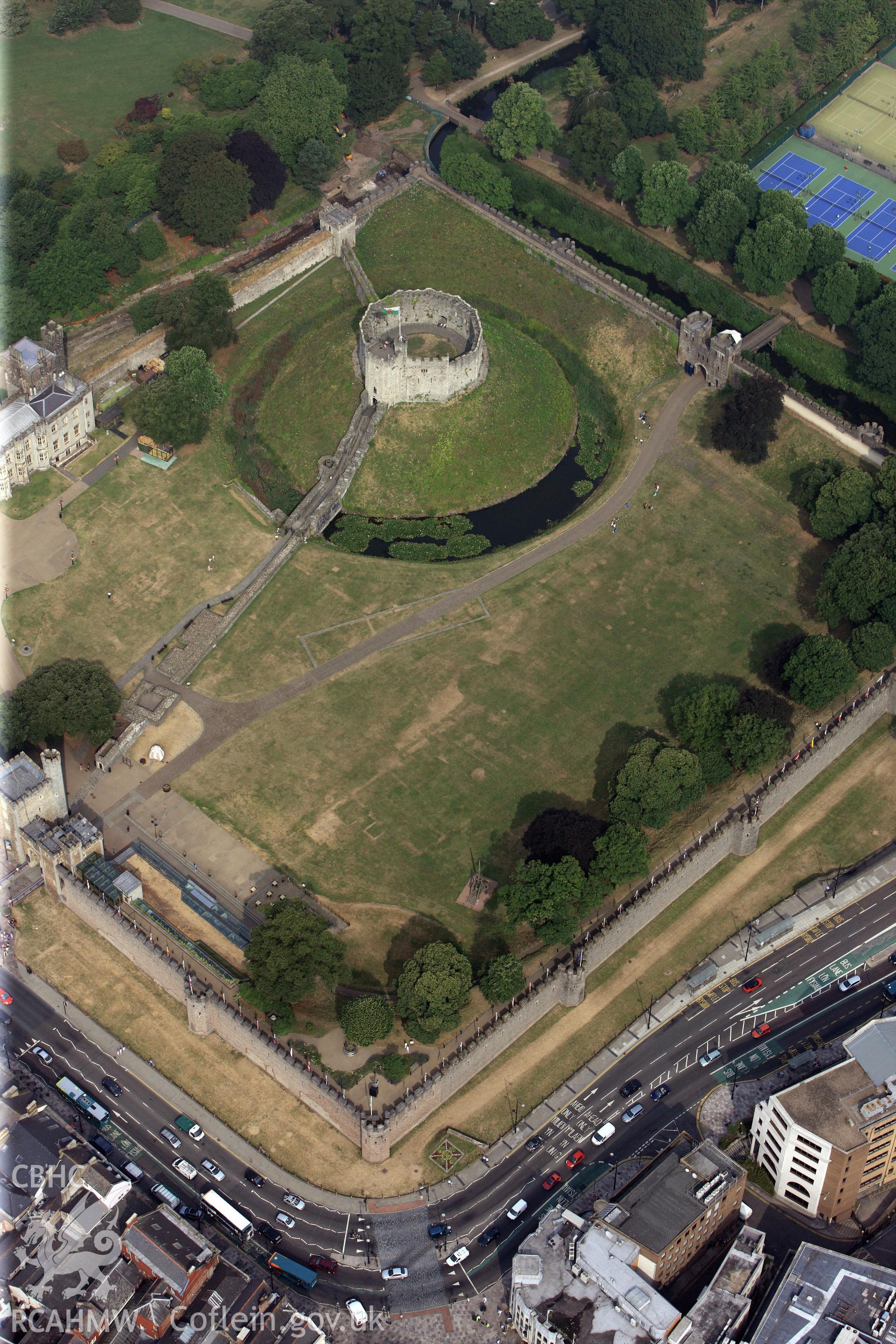 Royal Commission aerial photography of Cardiff Castle taken during drought conditions on 22nd July 2013, with parch marks.