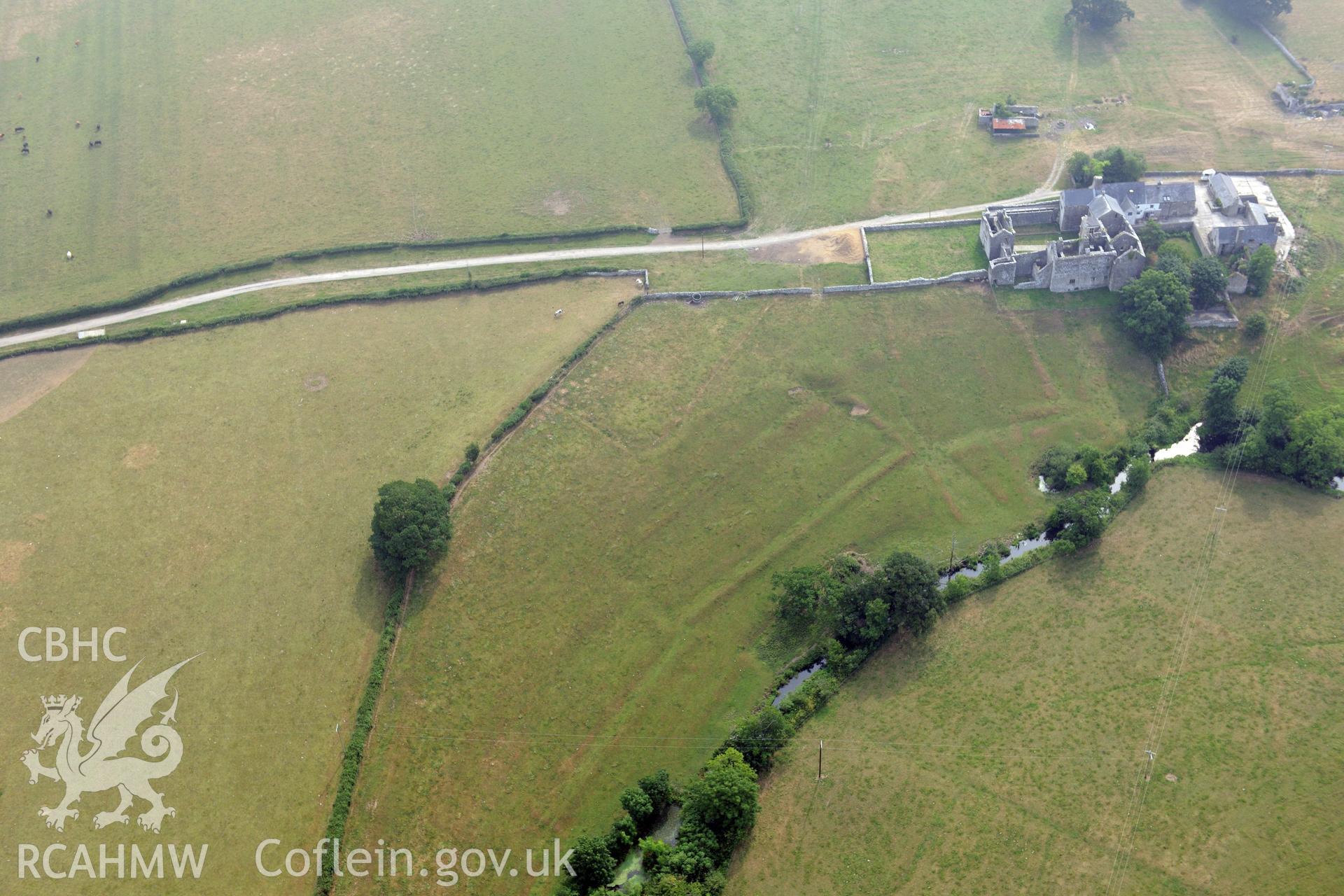 Royal Commission aerial photography of Old Beaupre Castle recorded during drought conditions on 22nd July 2013.