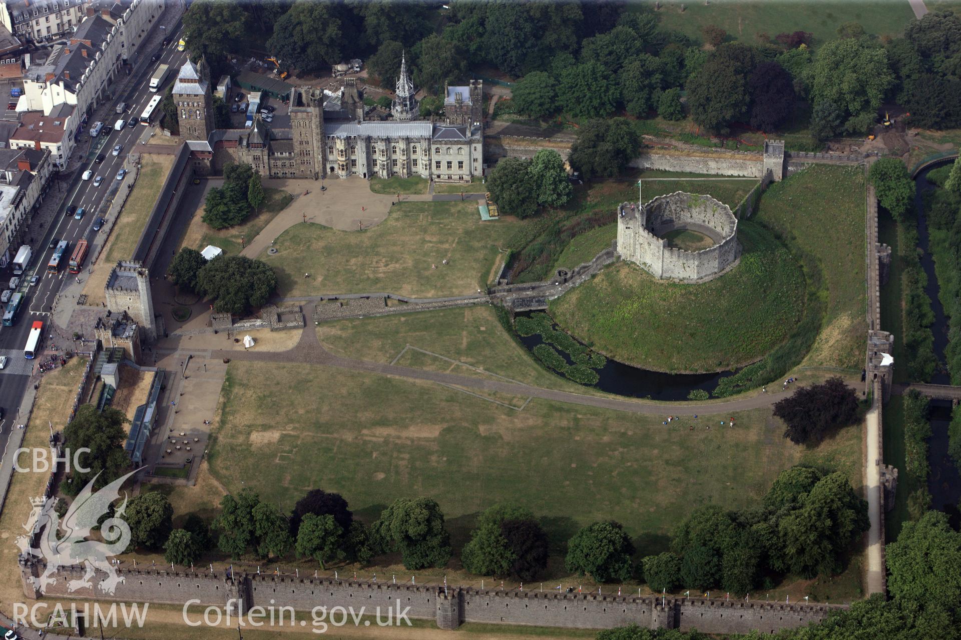 Royal Commission aerial photography of Cardiff Castle taken during drought conditions on 22nd July 2013, with parch marks.