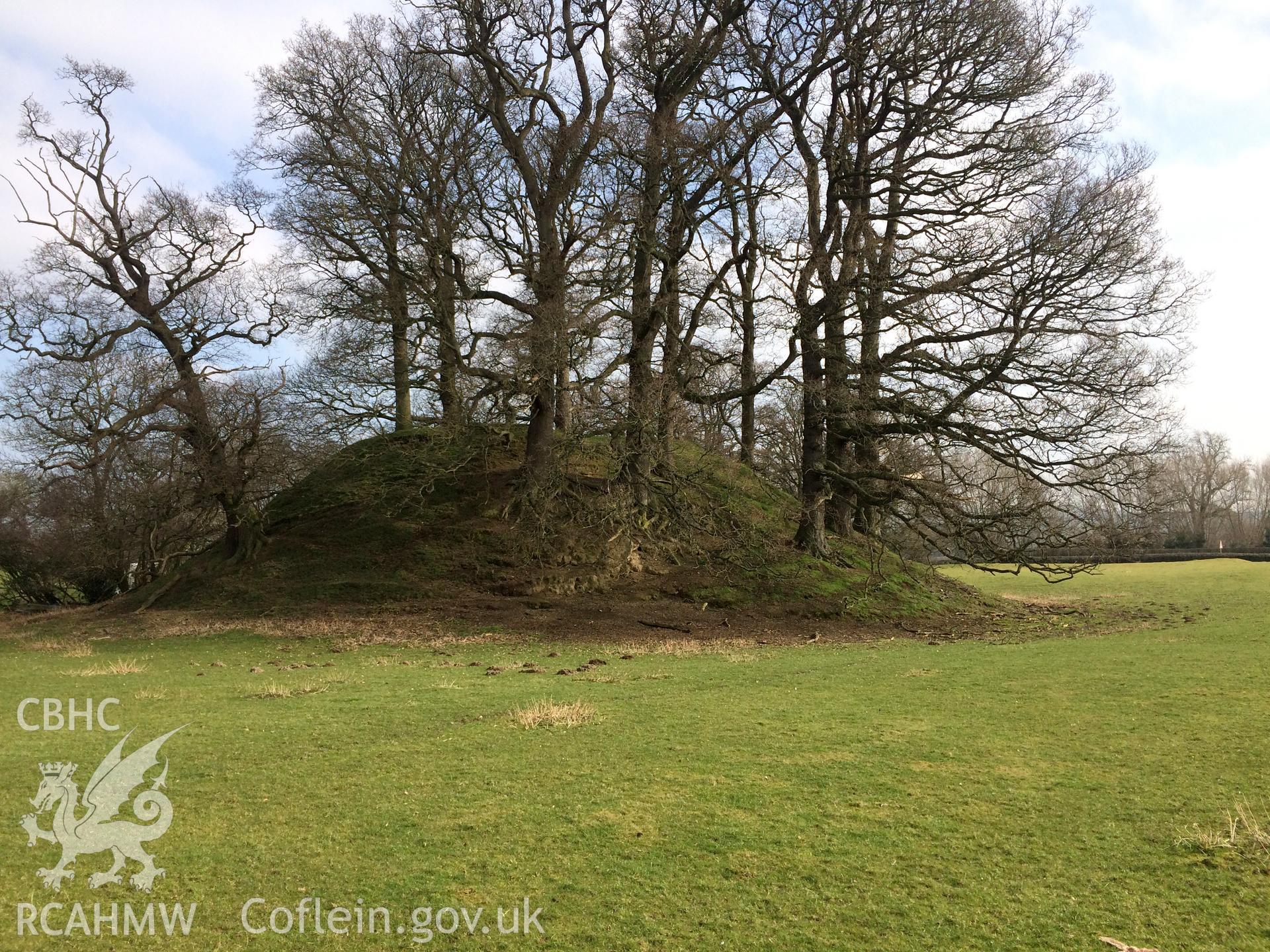 Colour photo showing view of Luggy Moat, Berriew, taken by Paul R. Davis, 28th February 2018.