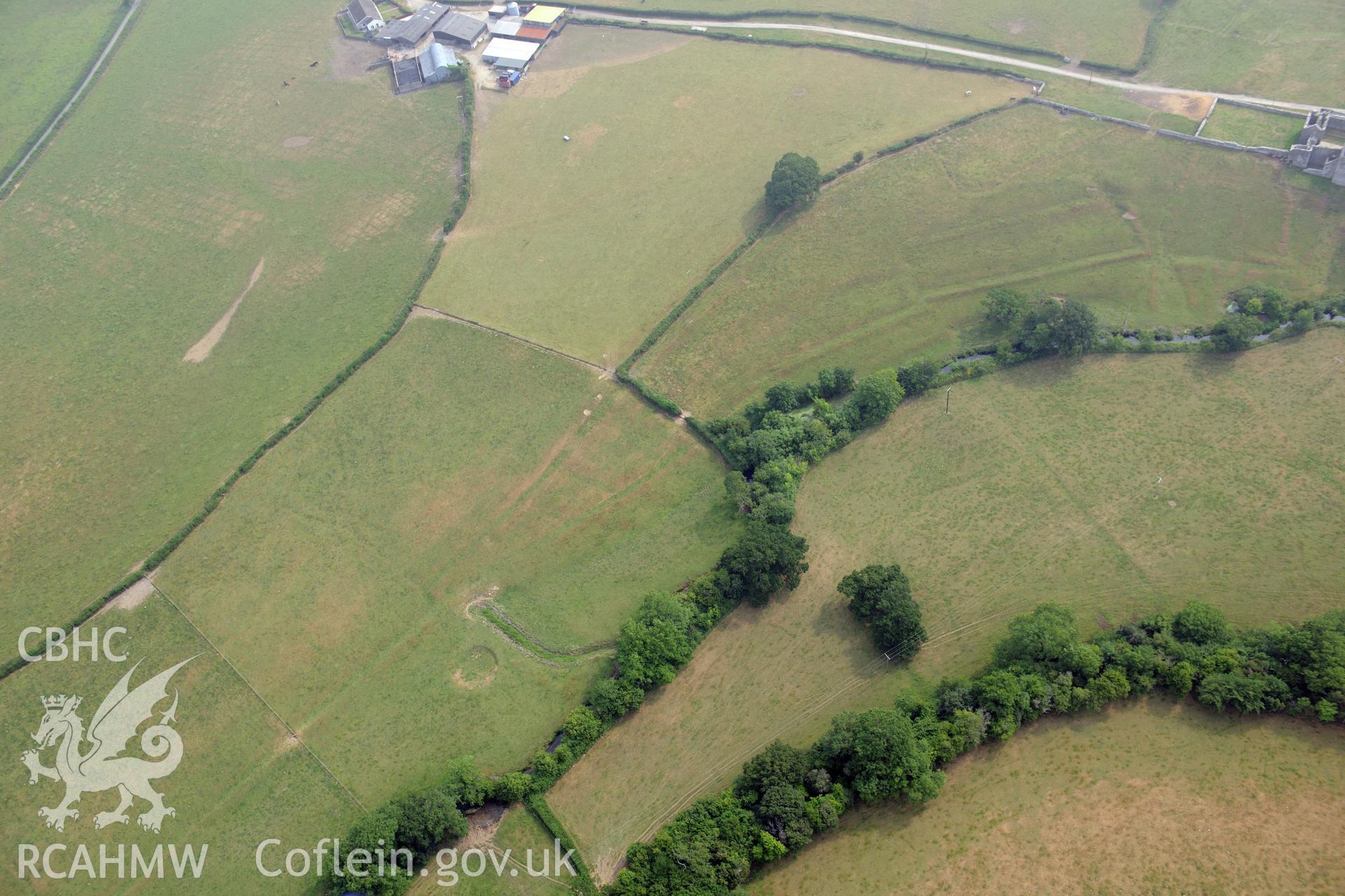 Royal Commission aerial photography of Beaupre Castle recorded during drought conditions on 22nd July 2013.