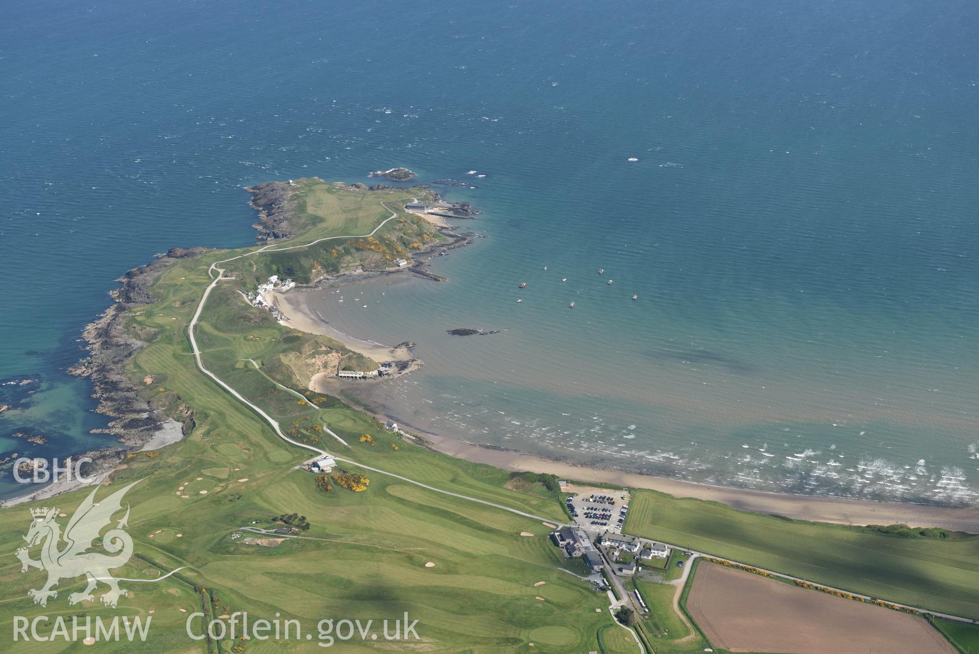 Aerial photography of Porth Dinllaen taken on 3rd May 2017.  Baseline aerial reconnaissance survey for the CHERISH Project. ? Crown: CHERISH PROJECT 2017. Produced with EU funds through the Ireland Wales Co-operation Programme 2014-2020. All material made freely available through the Open Government Licence.