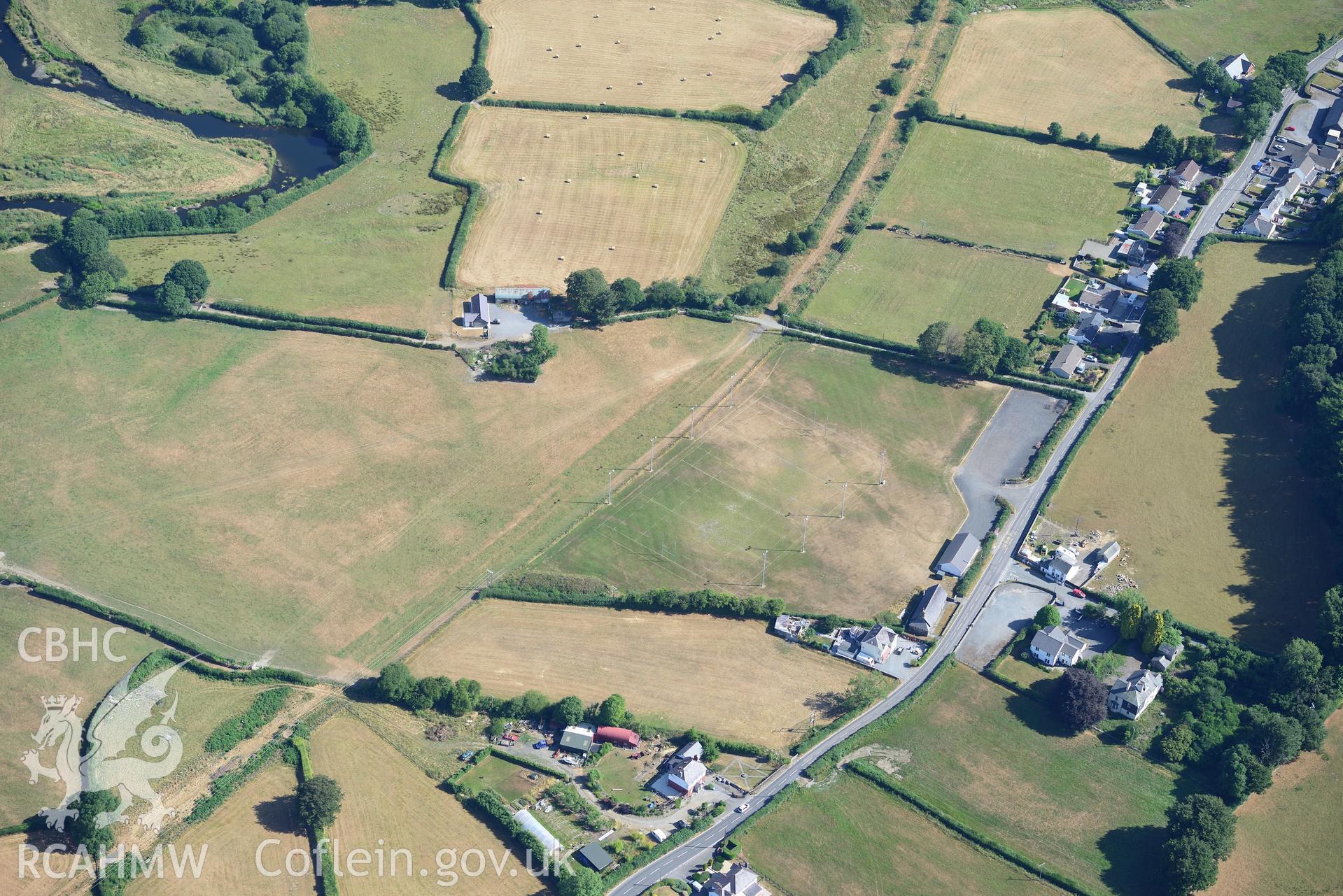 Royal Commission aerial photography of Cwmann or Lampeter Rugby Club barrow taken on 19th July 2018 during the 2018 drought.