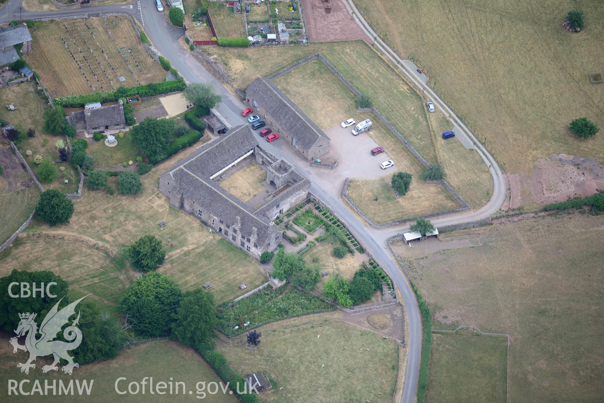 Royal Commission aerial photography of Tretower village taken on 19th July 2018 during the 2018 drought.