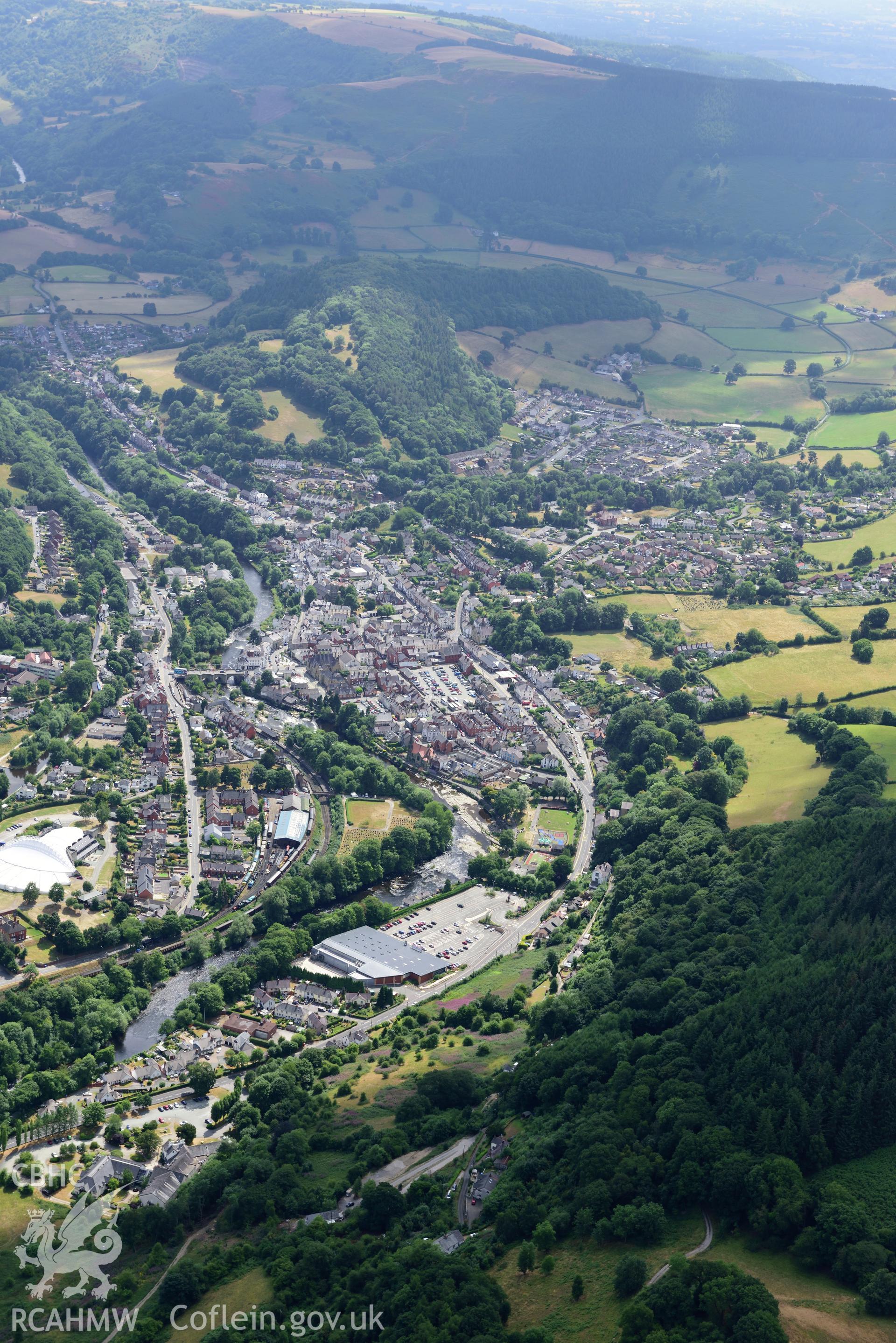 Royal Commission aerial photography of Llangollen taken on 19th July 2018 during the 2018 drought.