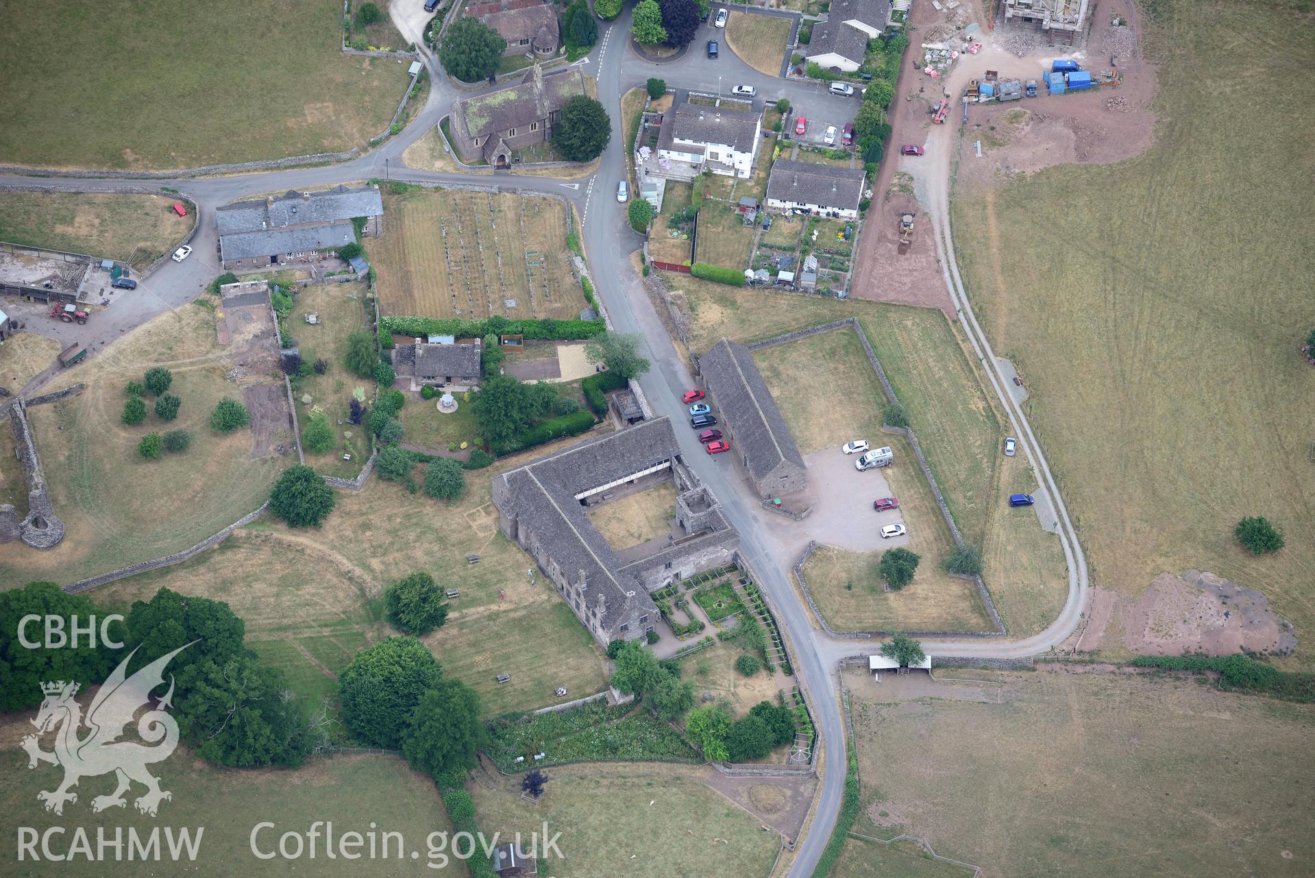 Royal Commission aerial photography of Tretower village taken on 19th July 2018 during the 2018 drought.