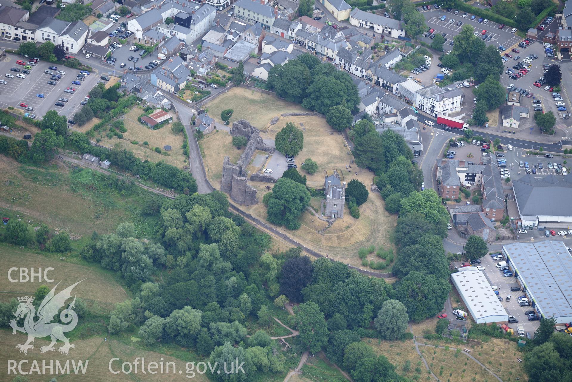 Royal Commission aerial photography of Abergavenny Castle taken on 19th July 2018 during the 2018 drought.