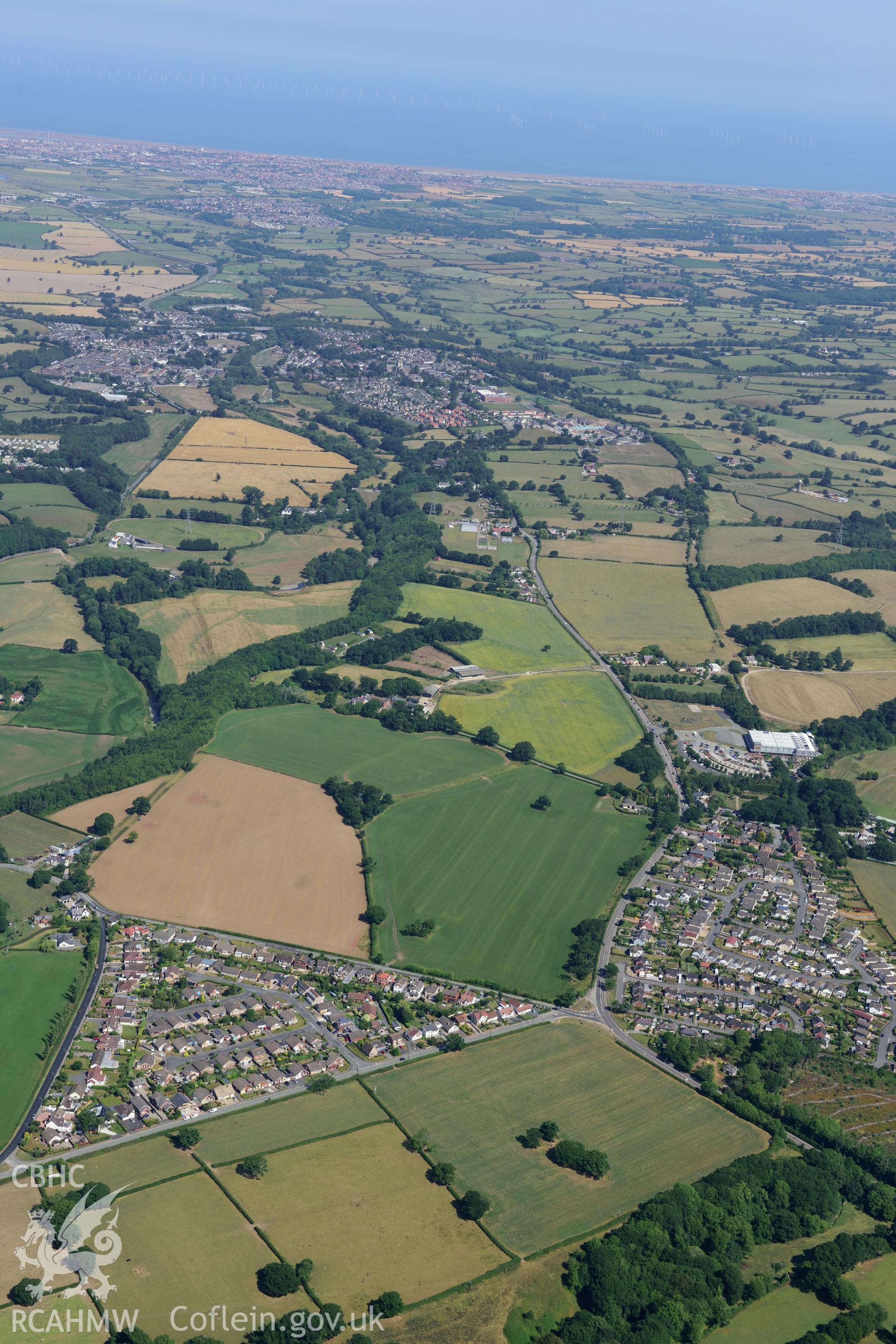 Royal Commission aerial photography of St Asaph, a landscape view from the south, taken on 19th July 2018 during the 2018 drought.