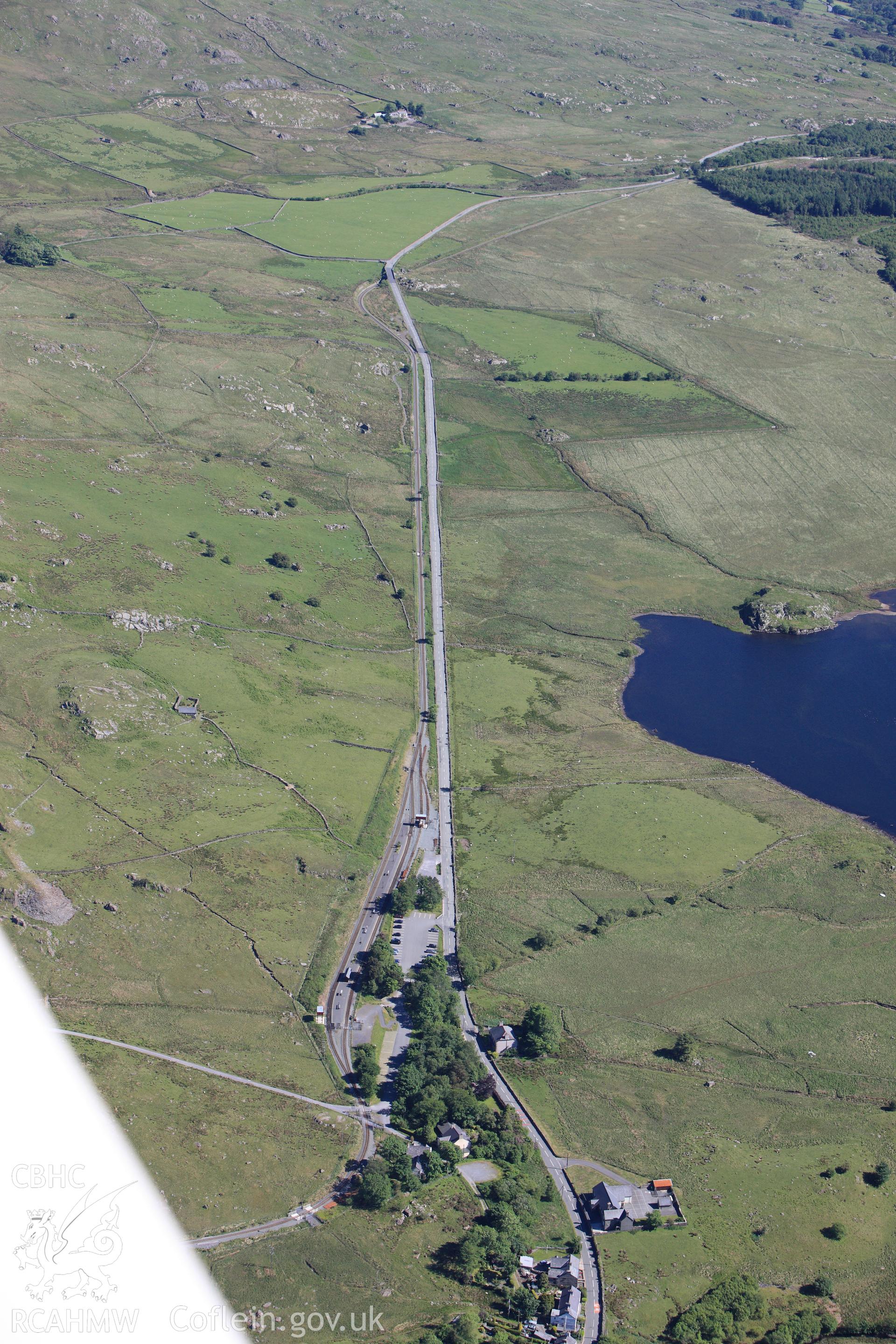 RCAHMW colour oblique photograph of Rhyd-ddu Station, Welsh Highland Railway. Taken by Toby Driver on 16/06/2010.