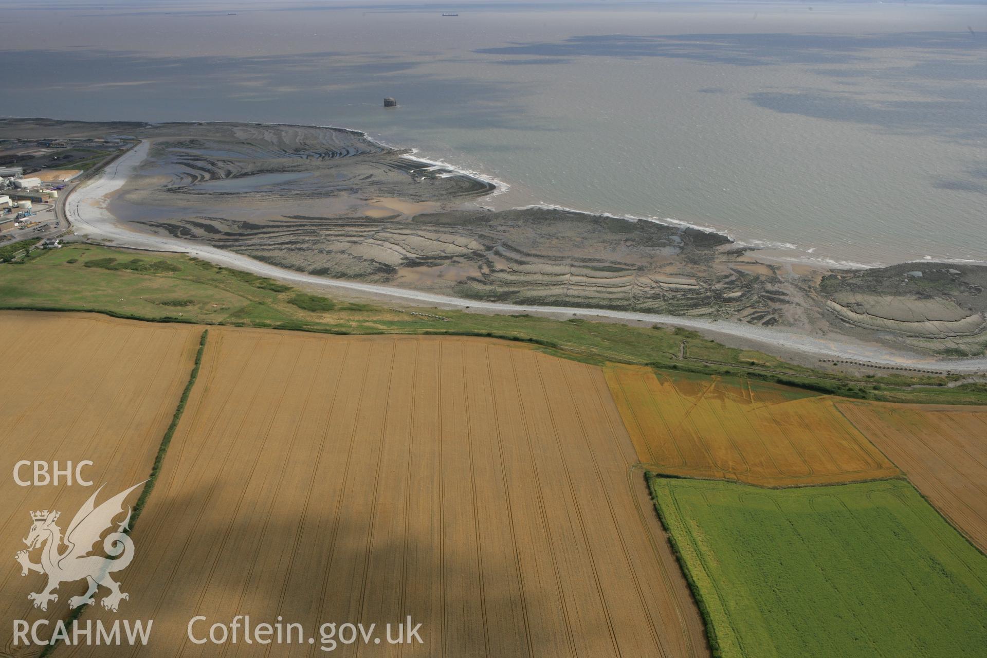 RCAHMW colour oblique photograph of Limpert Bay anti-invasion defences (Pillboxes, Gileston). Taken by Toby Driver on 29/07/2010.