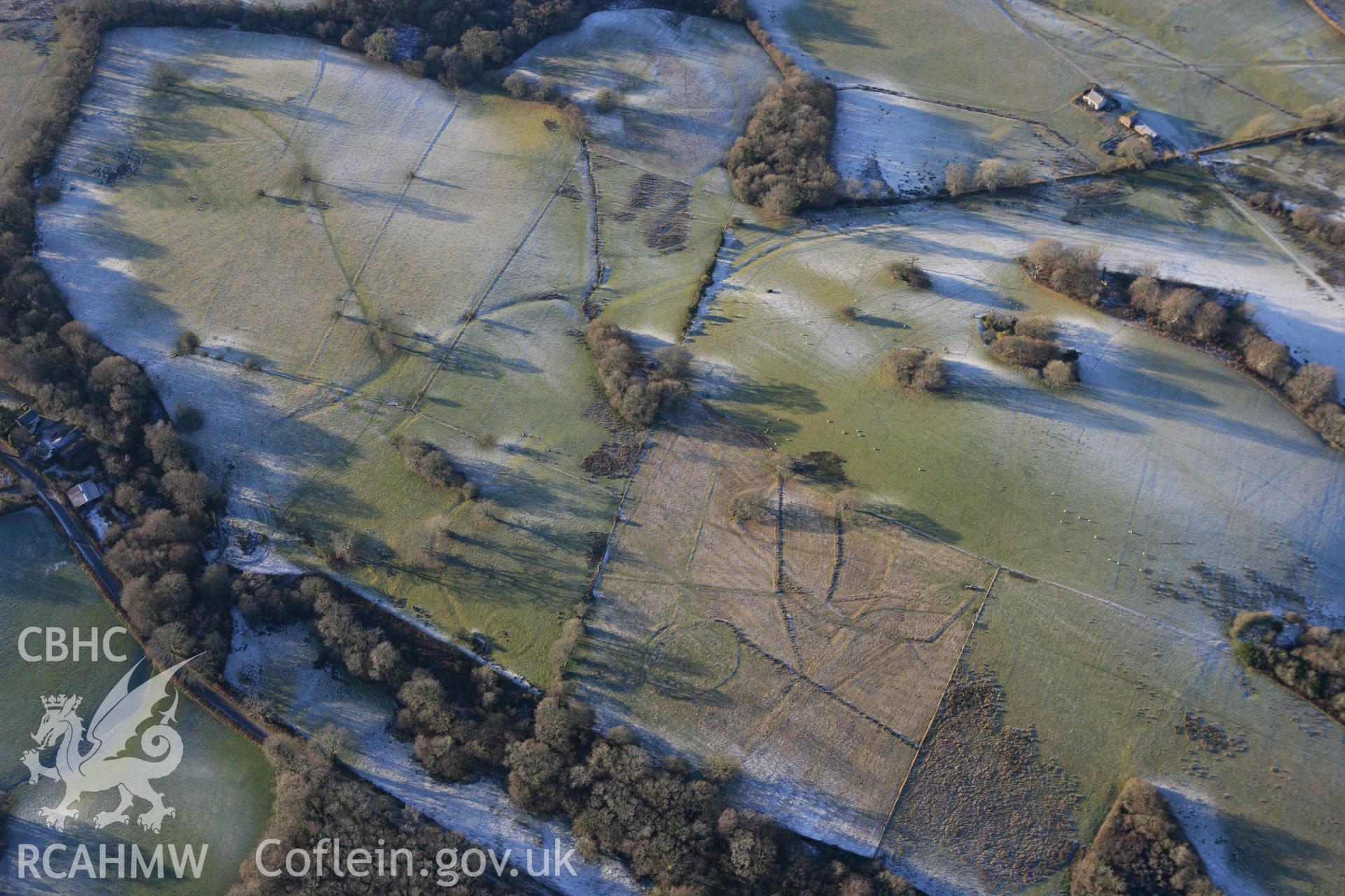 RCAHMW colour oblique photograph of tree planting circles, north-west of Clearbrook Woods, Middleton Hall Park. Taken by Toby Driver on 08/12/2010.