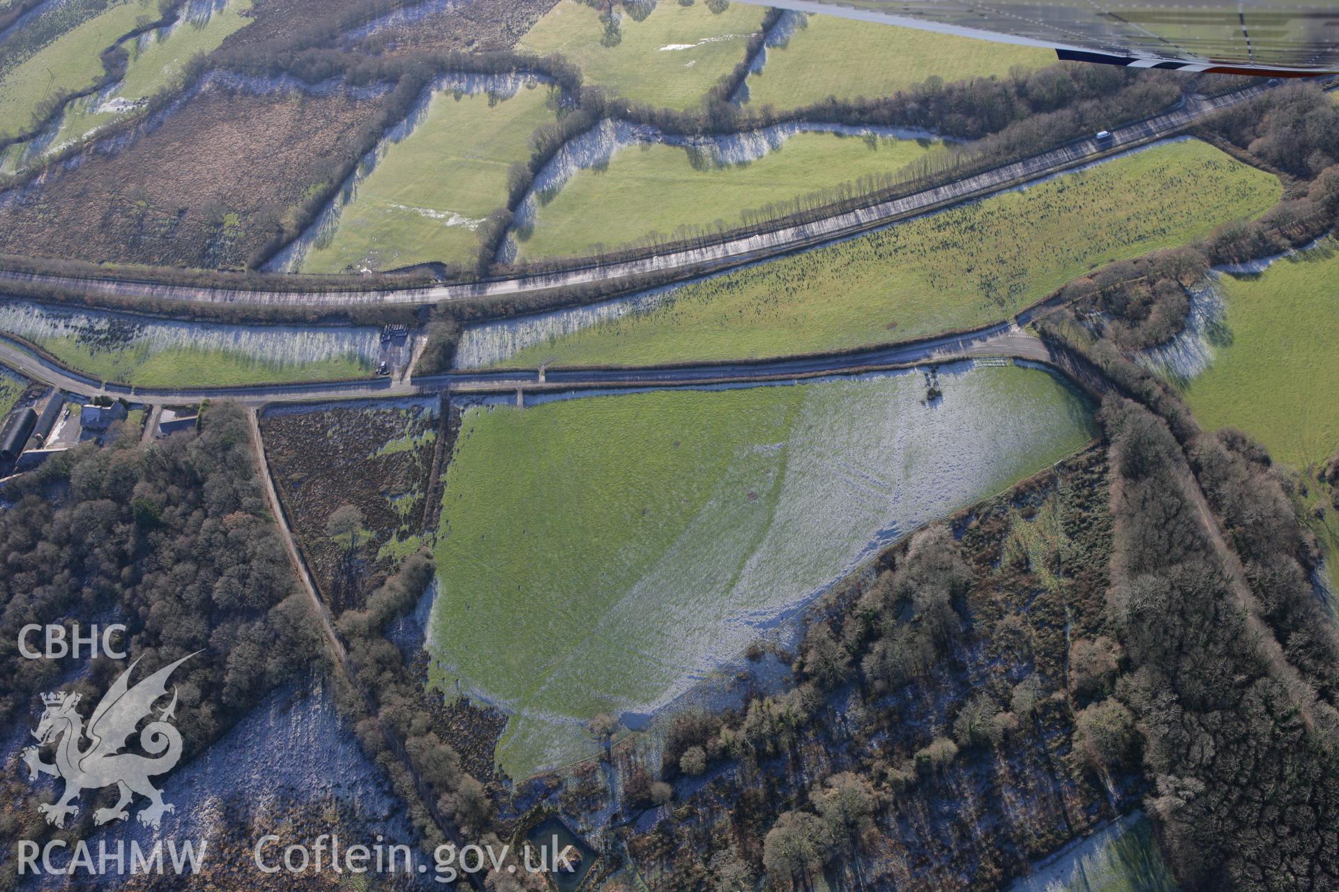 RCAHMW colour oblique photograph of Pengawse, showing earthworks of medieval house and garden. Taken by Toby Driver on 08/12/2010.