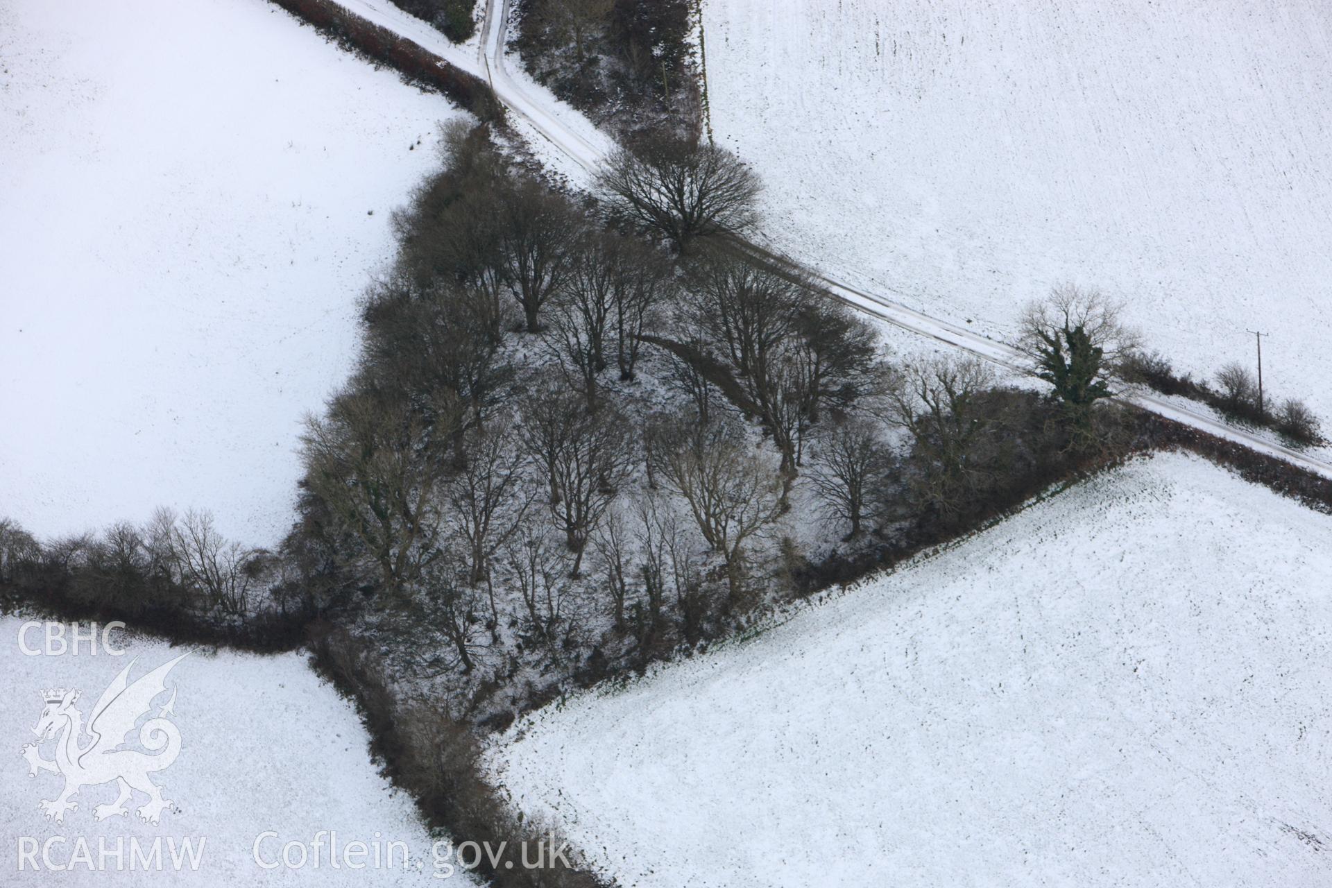 RCAHMW colour oblique photograph of Gaer Fach, Cribyn. Taken by Toby Driver on 02/12/2010.