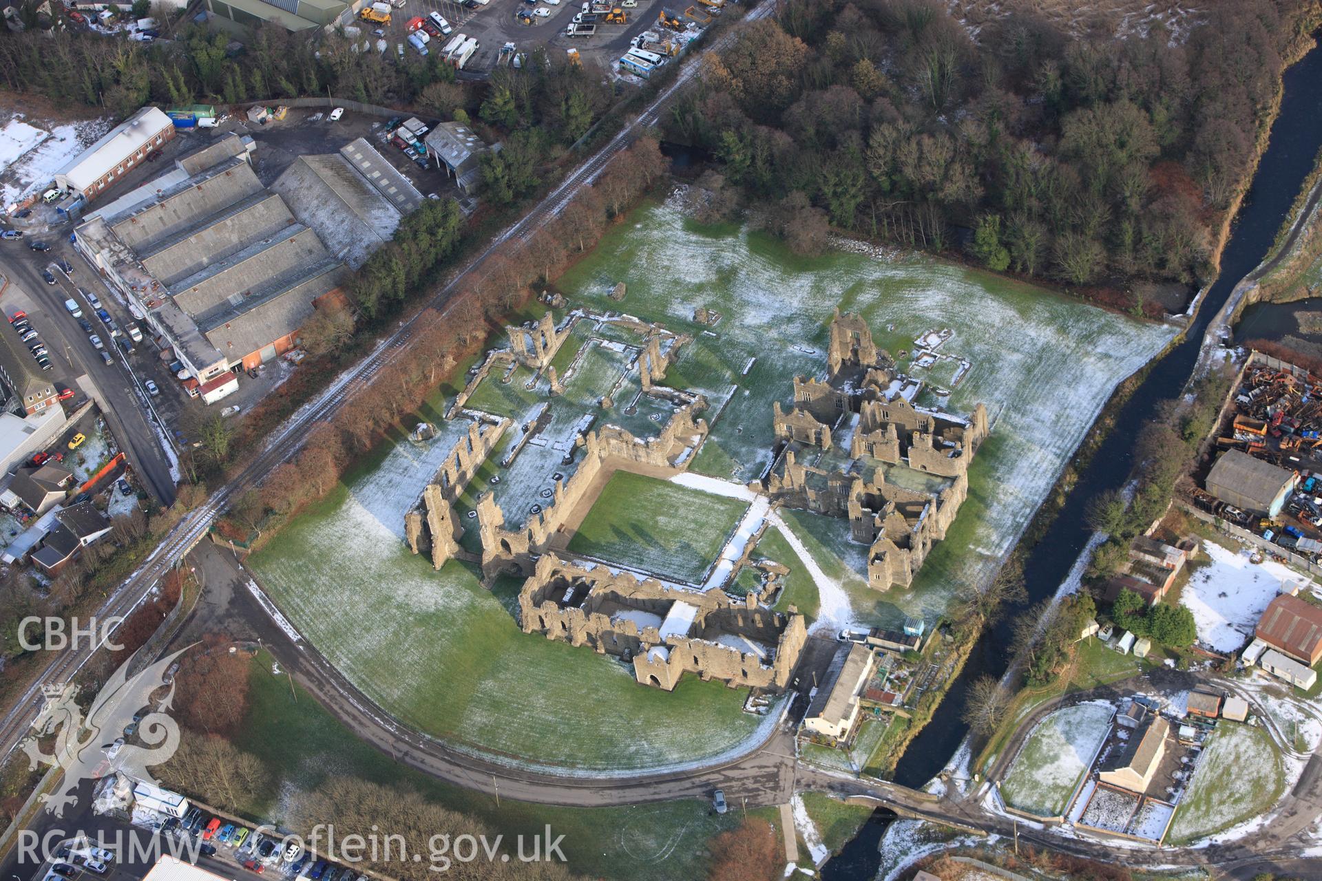 RCAHMW colour oblique photograph of Neath Abbey, with melting snow. Taken by Toby Driver on 01/12/2010.