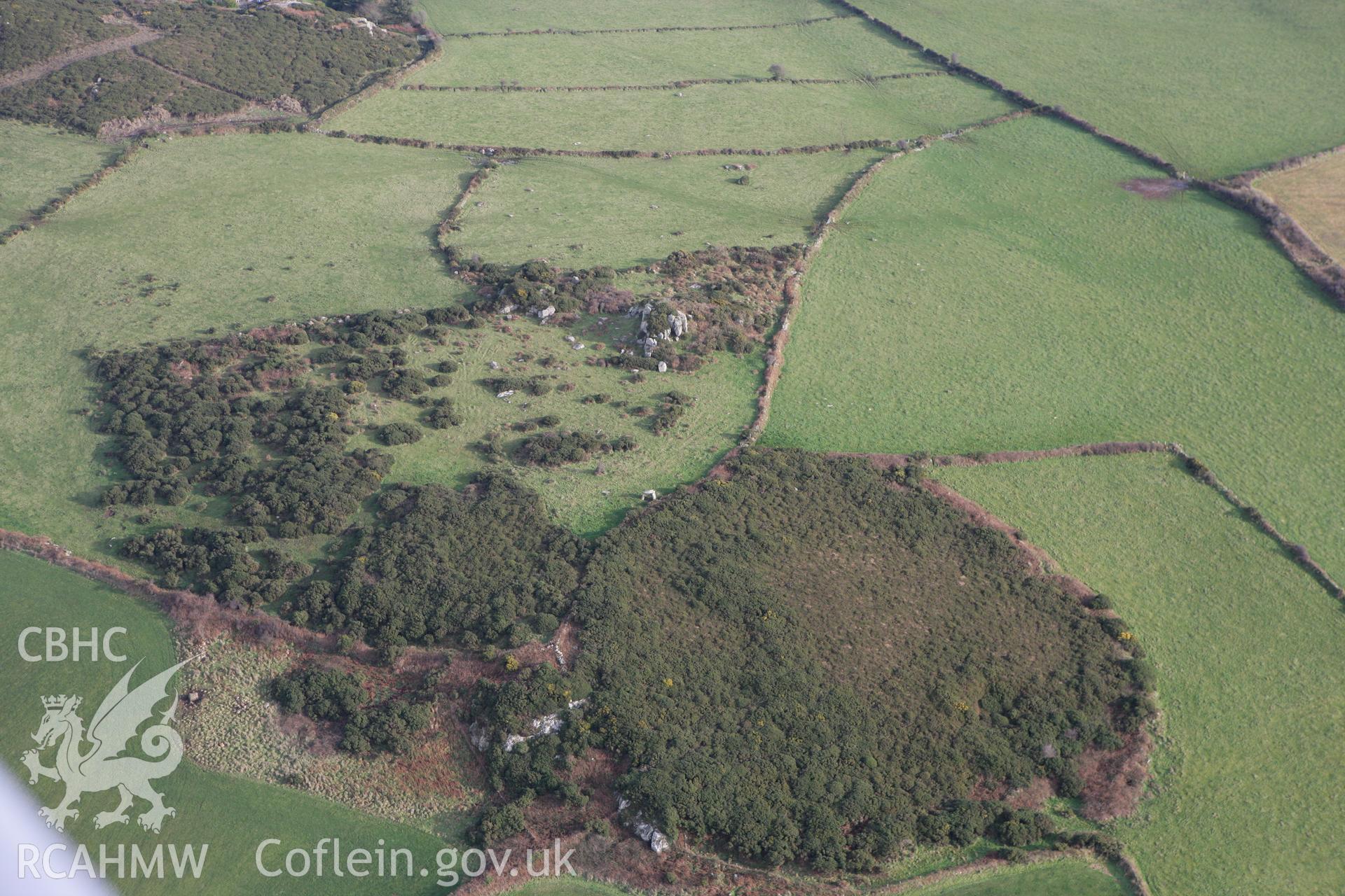 RCAHMW colour oblique photograph of Ffyst Samson (Trefflys) Burial Chamber. Taken by Toby Driver on 16/11/2010.