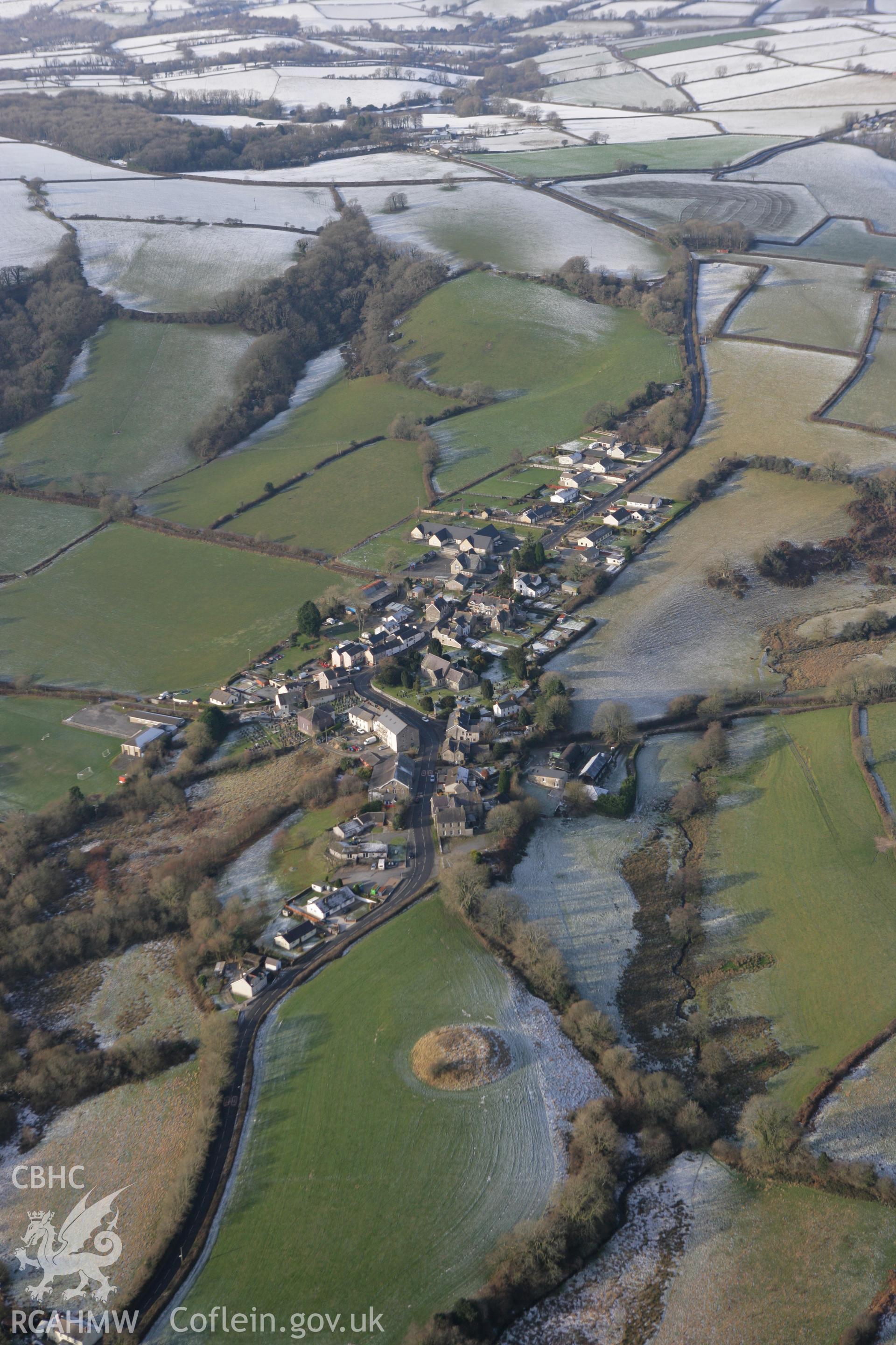 RCAHMW colour oblique photograph of Castell Mawr Llanboidy. Taken by Toby Driver on 02/12/2010.