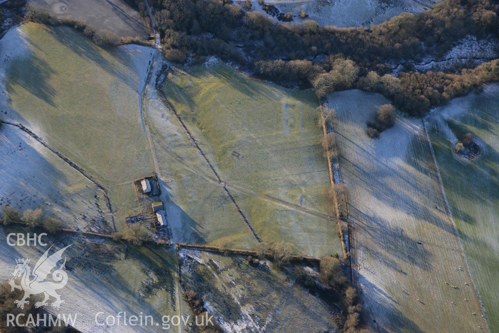 RCAHMW colour oblique photograph of Middleton Hall, showing earthworks at the site of the first mansion. Taken by Toby Driver on 08/12/2010.