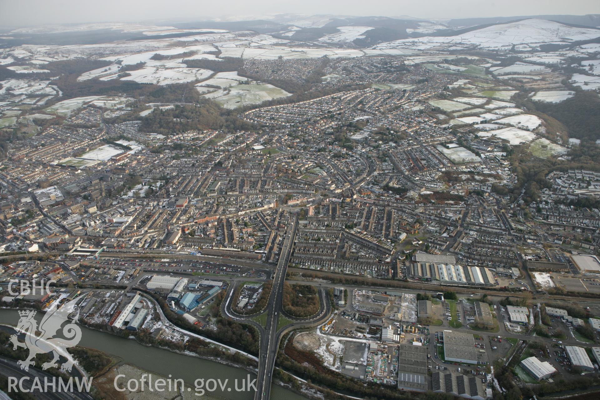 RCAHMW colour oblique photograph of Neath townscape, from the west. Taken by Toby Driver on 01/12/2010.