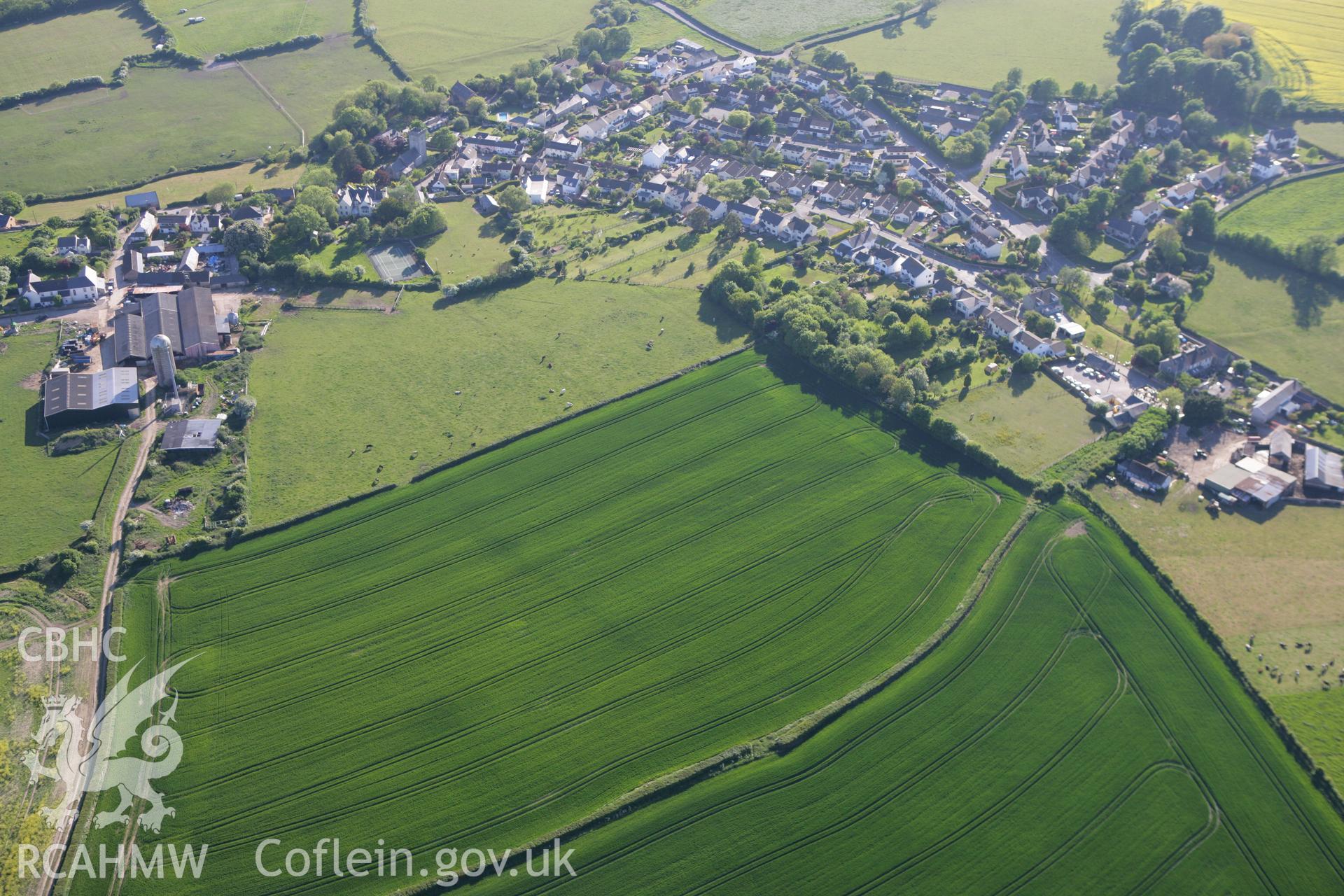 RCAHMW colour oblique photograph of Llanmaes prehistoric settlement and hoard site. Taken by Toby Driver on 24/05/2010.