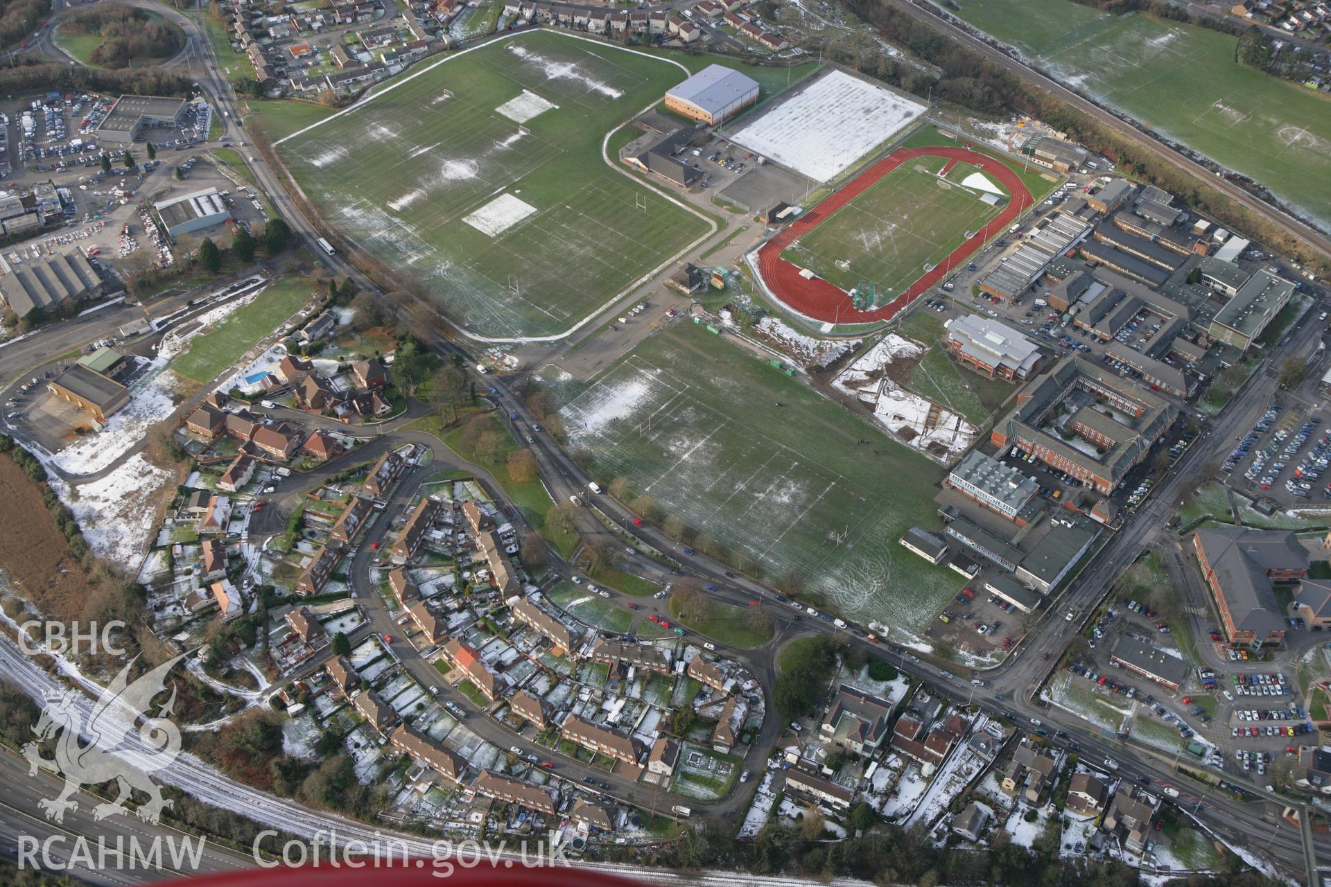 RCAHMW colour oblique photograph of Neath Auxilary Fort, under excavation by GGAT. Taken by Toby Driver on 01/12/2010.