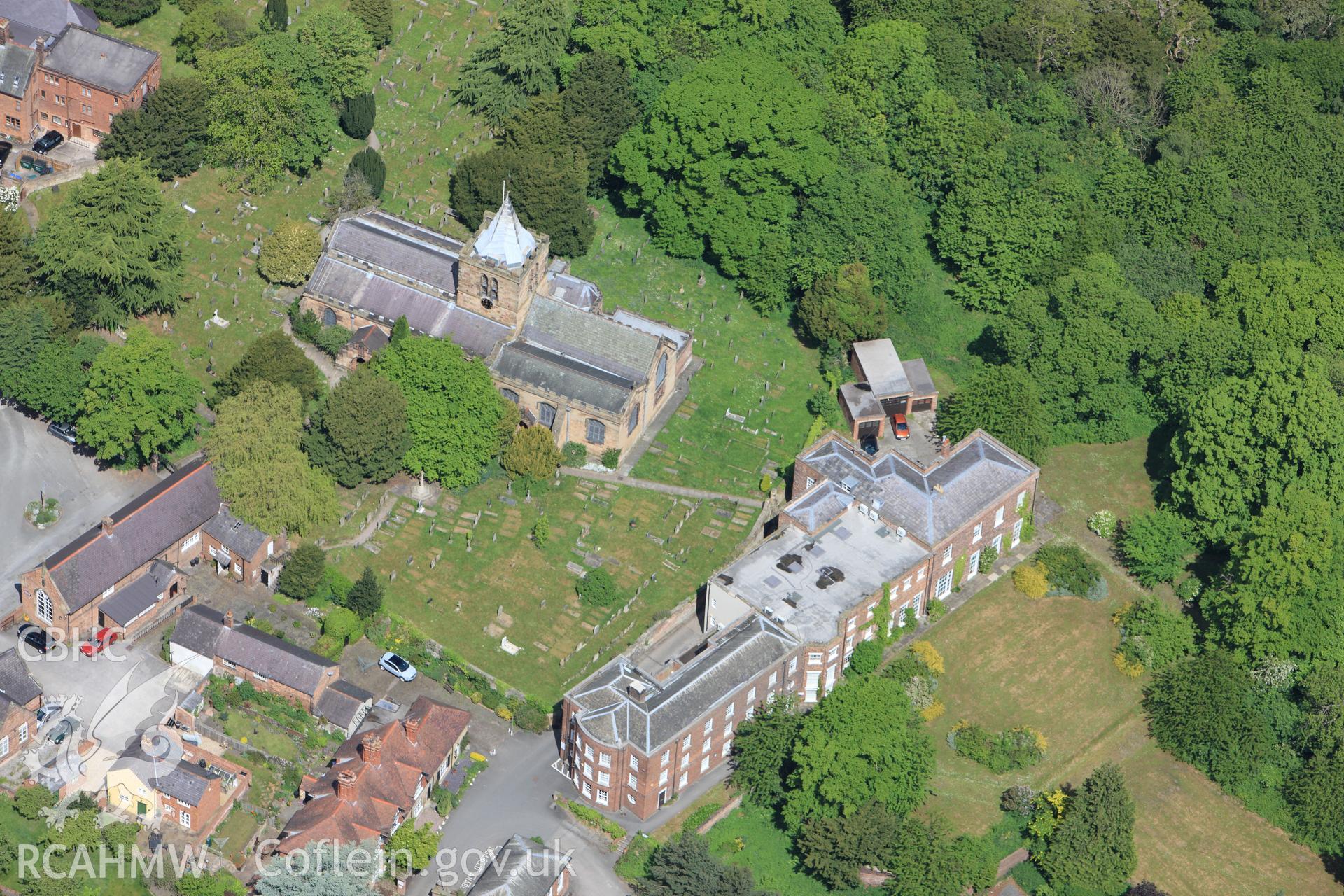 RCAHMW colour oblique photograph of St Deniol's Church and Old Rectory, Hawarden. Taken by Toby Driver on 27/05/2010.