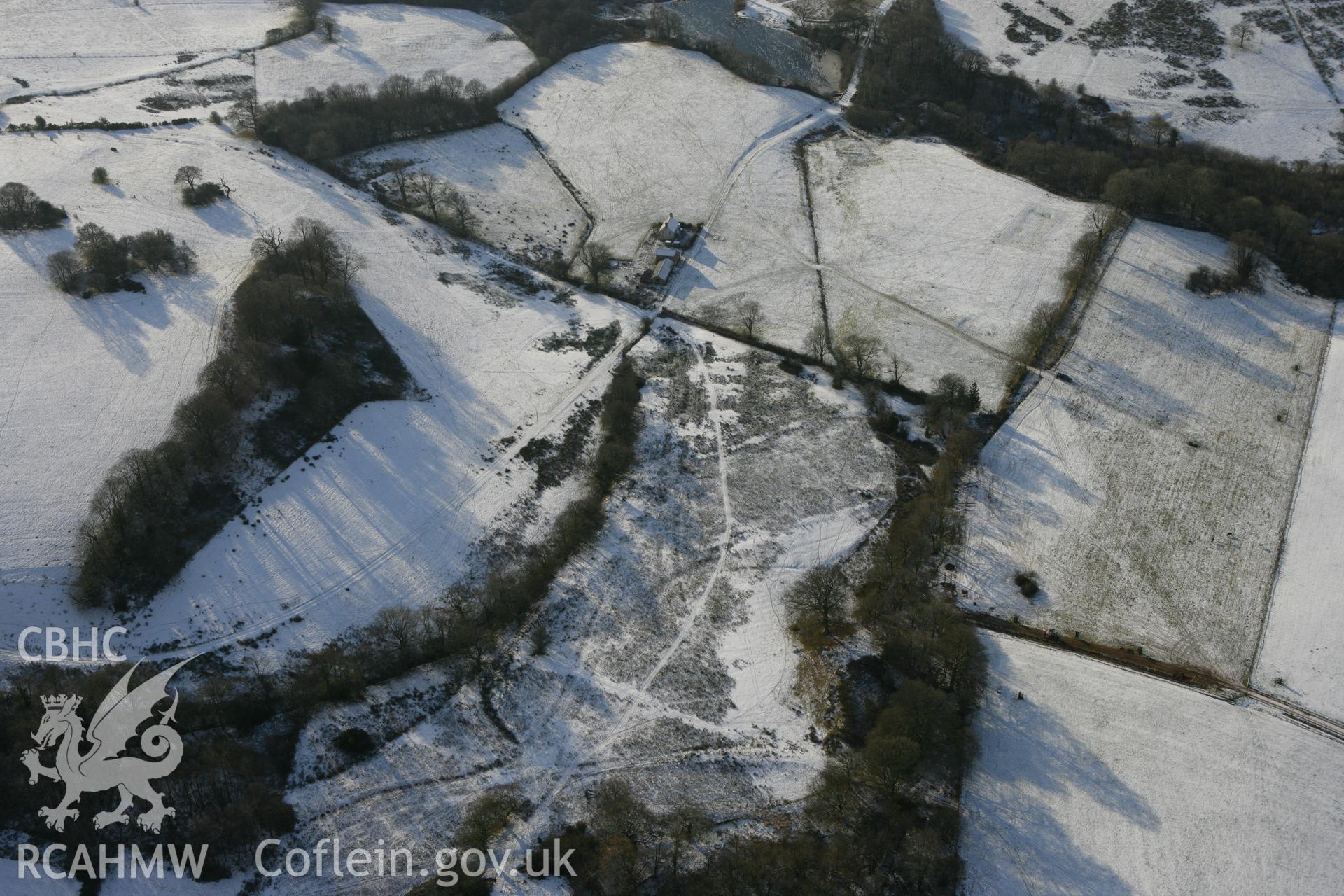 RCAHMW colour oblique photograph of Middleton Hall, with earthworks marking original site of hall. Taken by Toby Driver on 01/12/2010.