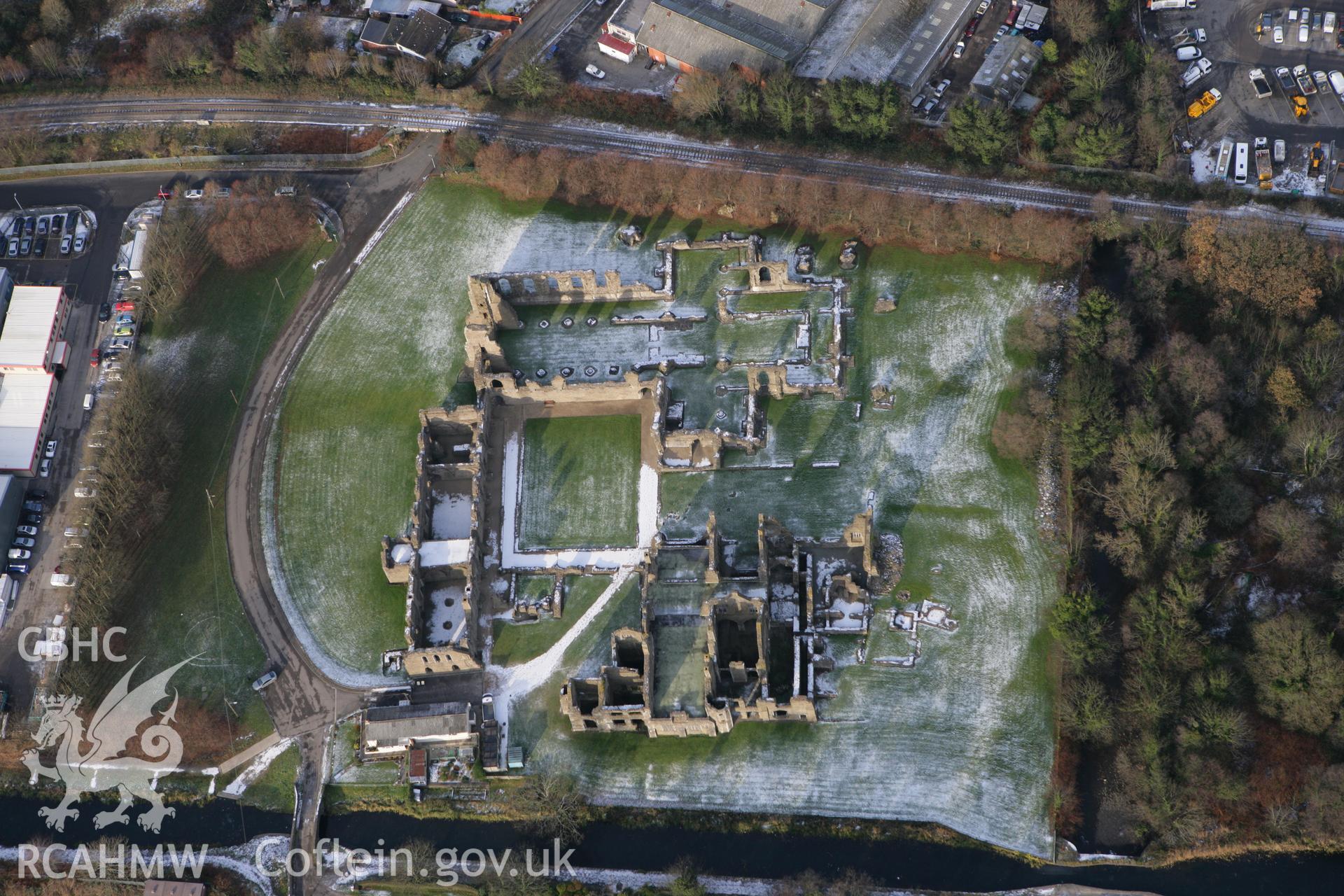 RCAHMW colour oblique photograph of Neath Abbey, with melting snow. Taken by Toby Driver on 01/12/2010.