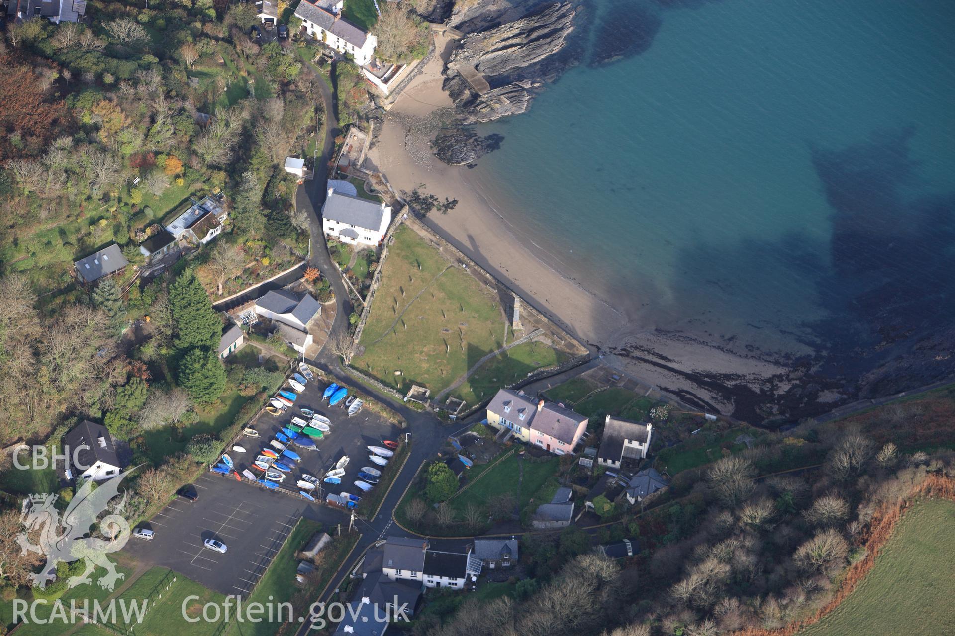 RCAHMW colour oblique photograph of Dinas Harbour, Cwm-yr-Eglwys. Taken by Toby Driver on 16/11/2010.