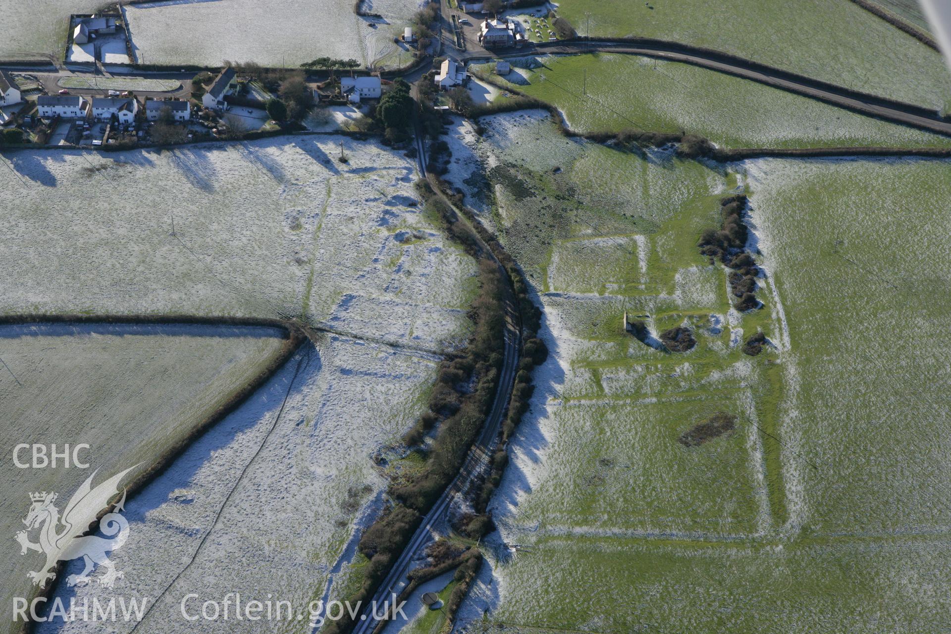 RCAHMW colour oblique photograph of Marcross, grange earthworks, with frost. Taken by Toby Driver on 08/12/2010.