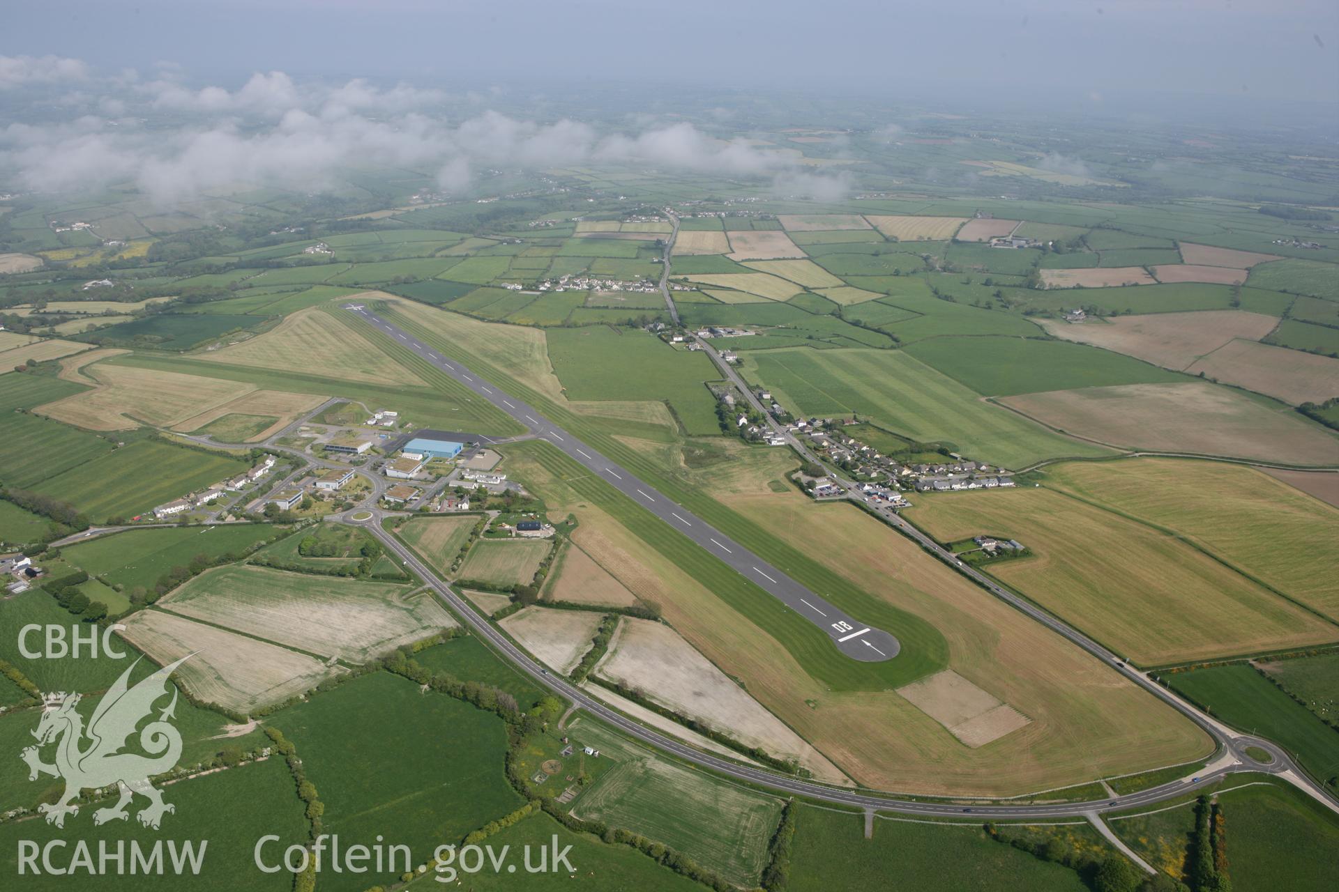 RCAHMW colour oblique photograph of Aberporth Airfield, Unmanned Aerial Vehicle (UAV) on test. Taken by Toby Driver on 25/05/2010.