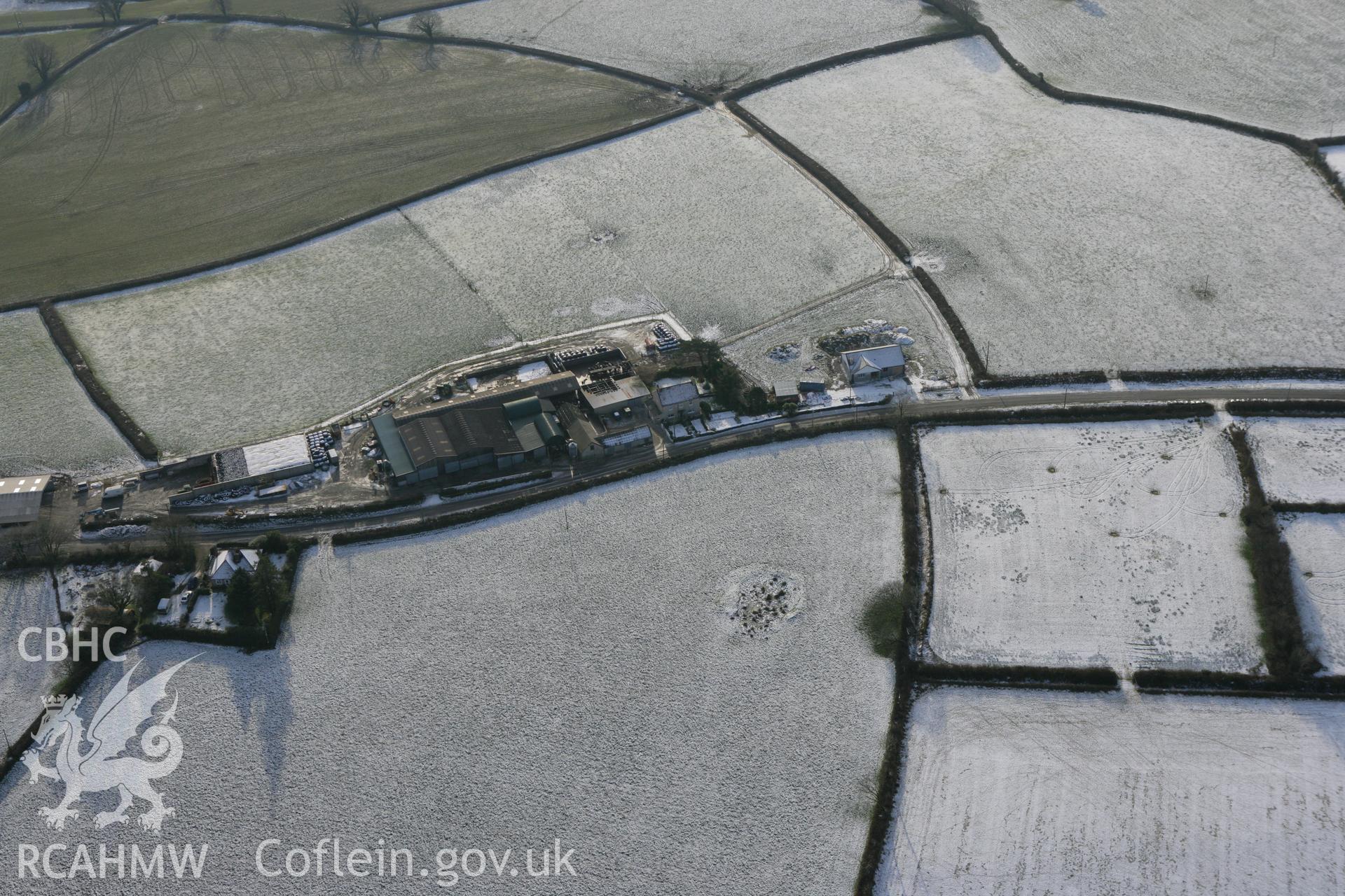 RCAHMW colour oblique photograph of Lan Pleasant View barrow cemetery. Taken by Toby Driver on 02/12/2010.