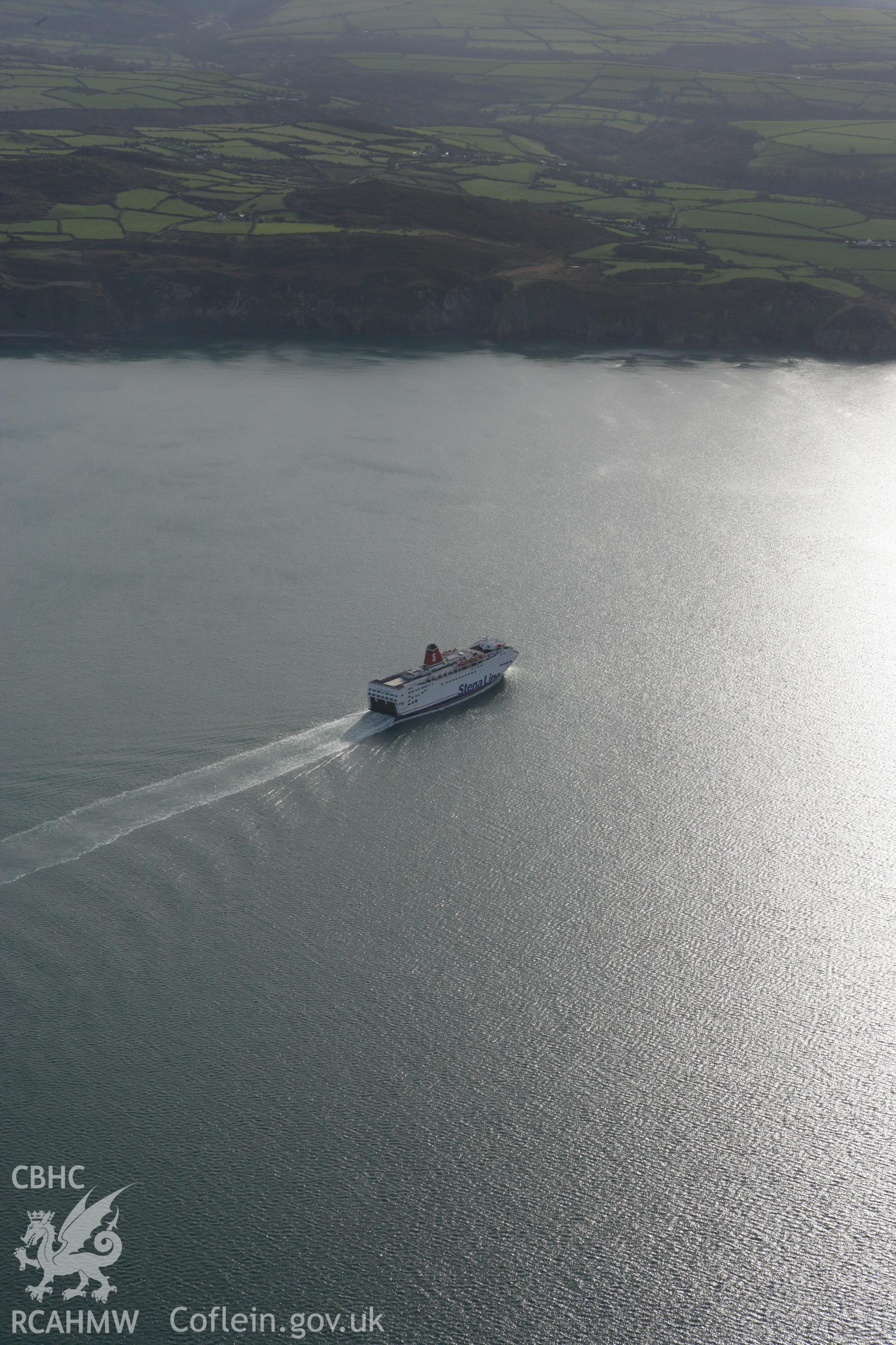 RCAHMW colour oblique photograph of ferry heading towards Fishguard Harbour. Taken by Toby Driver on 16/11/2010.