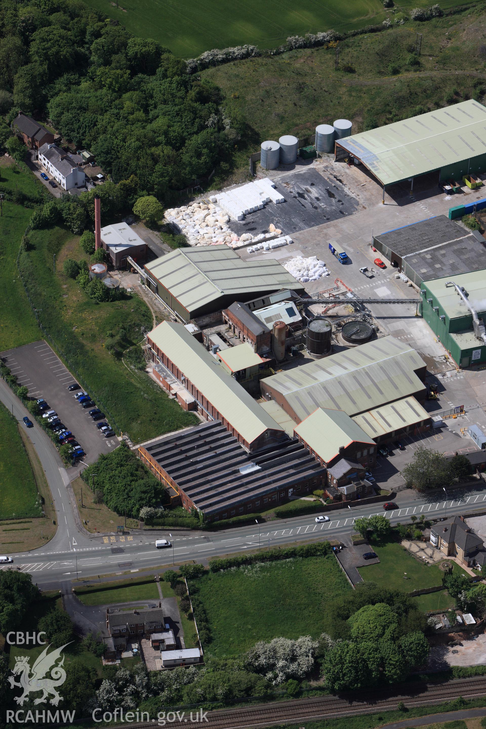 RCAHMW colour oblique photograph of Oakenholt Paper Mill, Oakenholt, Flint. Taken by Toby Driver on 27/05/2010.