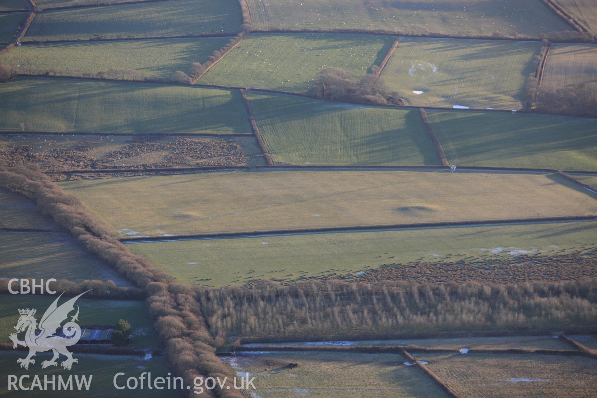 RCAHMW colour oblique photograph of Hanton barrow I and II. Taken by Toby Driver on 08/12/2010.