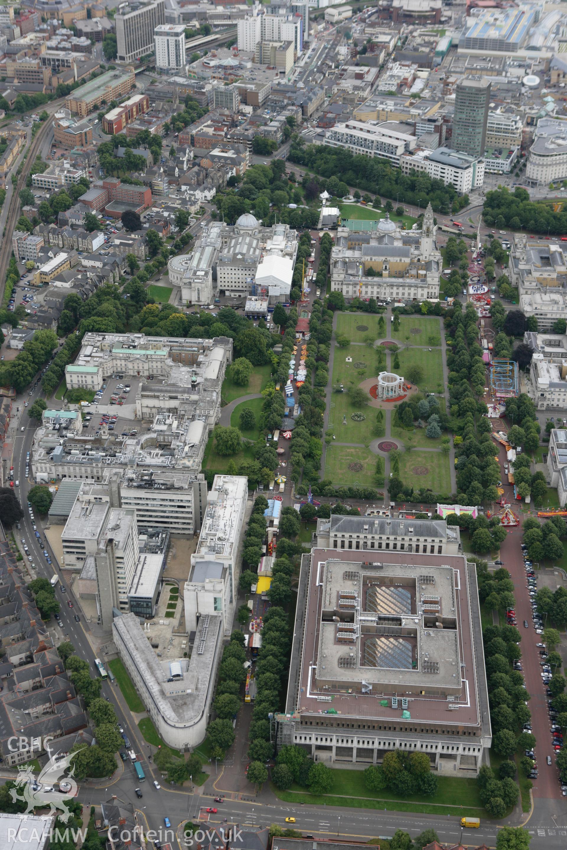 RCAHMW colour oblique photograph of Cardiff University building, Cathay's Park, from the north-west. Taken by Toby Driver on 29/07/2010.