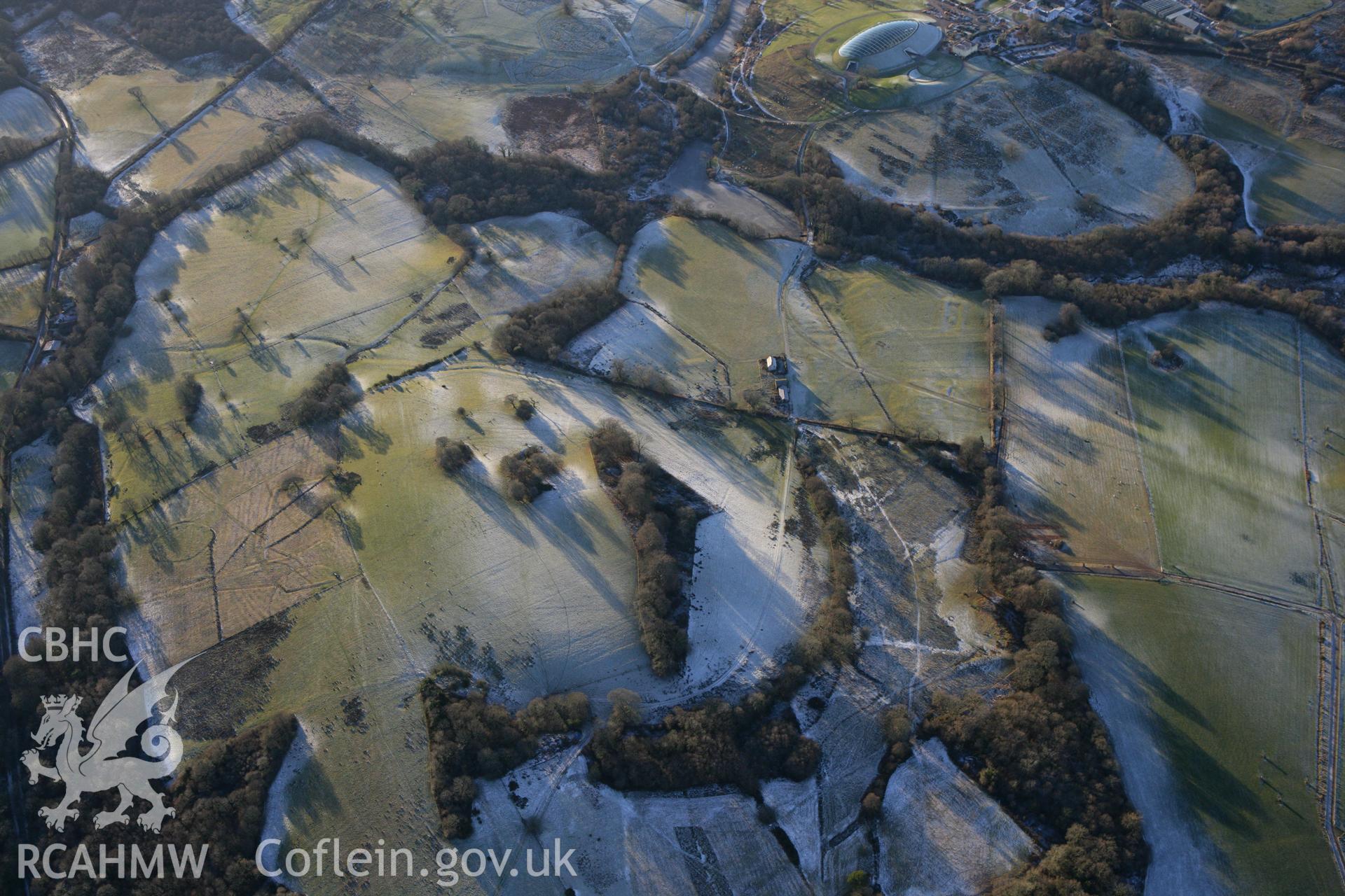 RCAHMW colour oblique photograph of tree planting circles, north-west of Clearbrook Woods, and other earthwork features, Middleton Hall Park. Taken by Toby Driver on 08/12/2010.