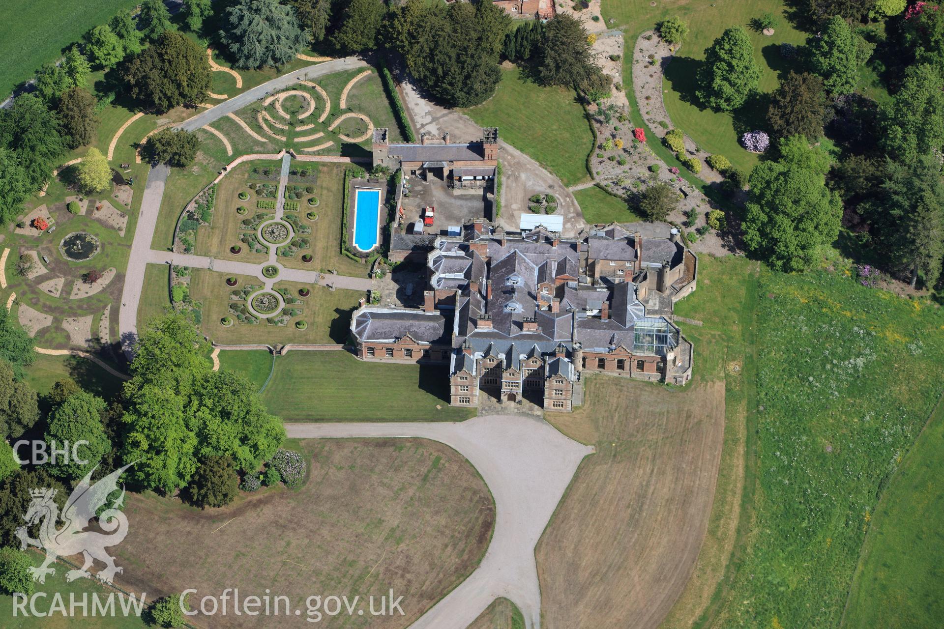 RCAHMW colour oblique photograph of Brynkinallt Hall, Chirk. Taken by Toby Driver on 27/05/2010.