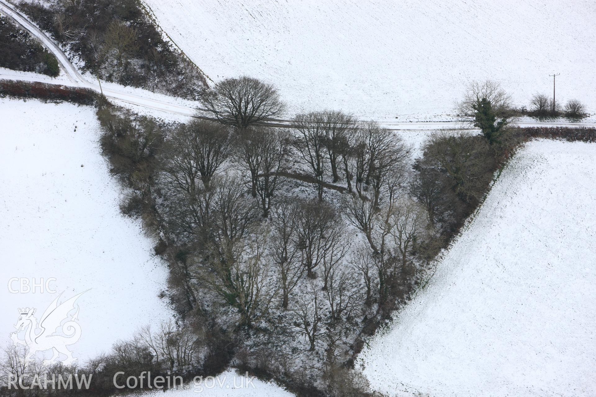 RCAHMW colour oblique photograph of Gaer Fach, Cribyn. Taken by Toby Driver on 02/12/2010.