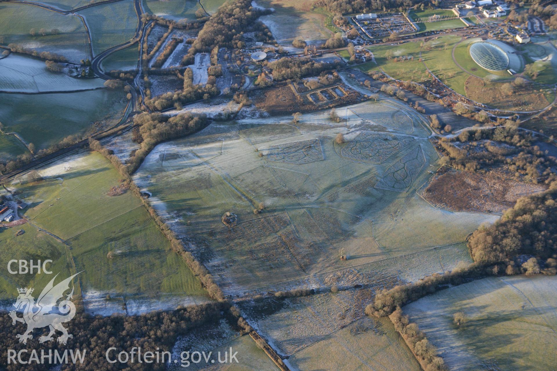 RCAHMW colour oblique photograph of earthworks near Gorswen, Middleton Hall Park. Taken by Toby Driver on 08/12/2010.