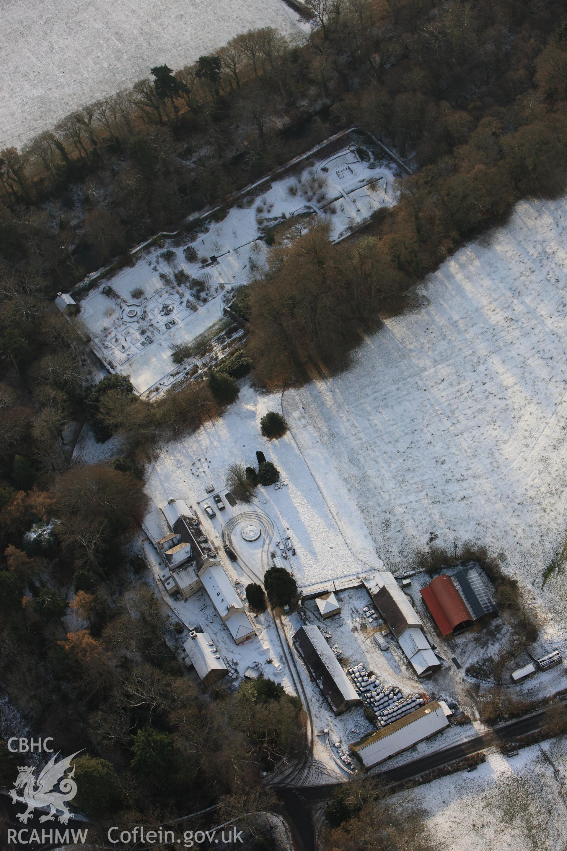 RCAHMW colour oblique photograph of Ty Glyn garden, Ciliau Aeron. Taken by Toby Driver on 02/12/2010.