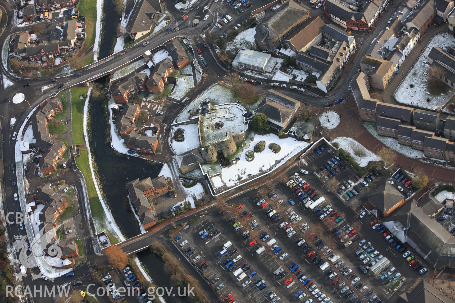 RCAHMW colour oblique photograph of Neath Castle, with snow. Taken by Toby Driver on 01/12/2010.